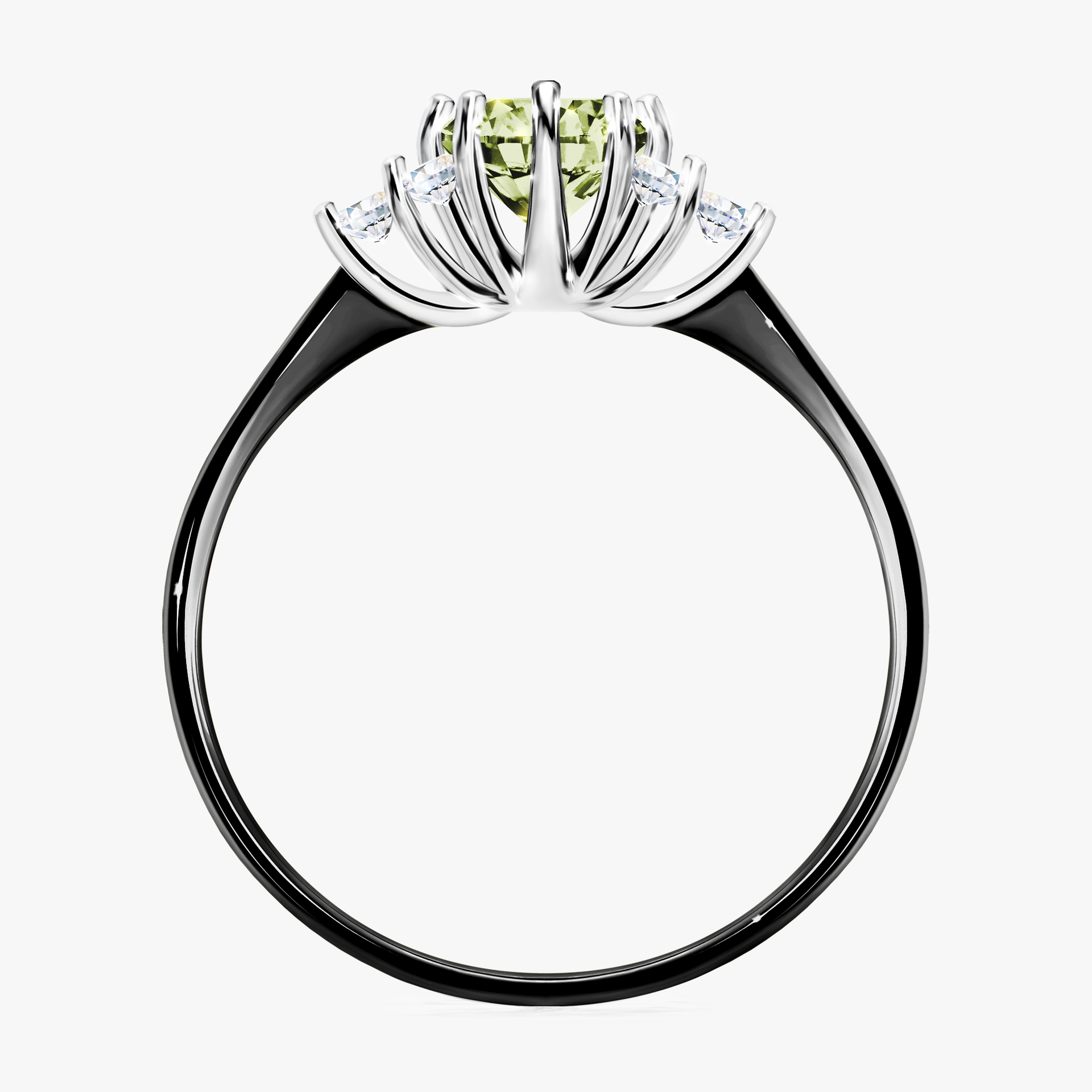 Pierścionek zaręczynowy My Lilly z czarnego złota z jasnym zielonym diamentem 0,68ct