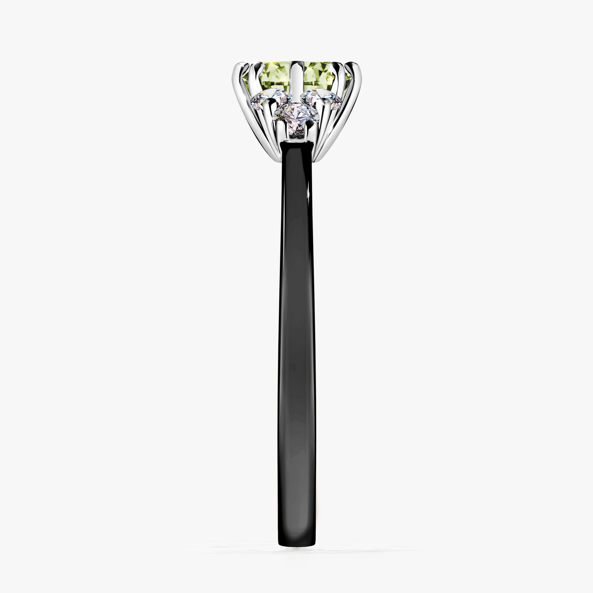 Pierścionek zaręczynowy My Lilly z czarnego złota z jasnym zielonym diamentem 0,68ct
