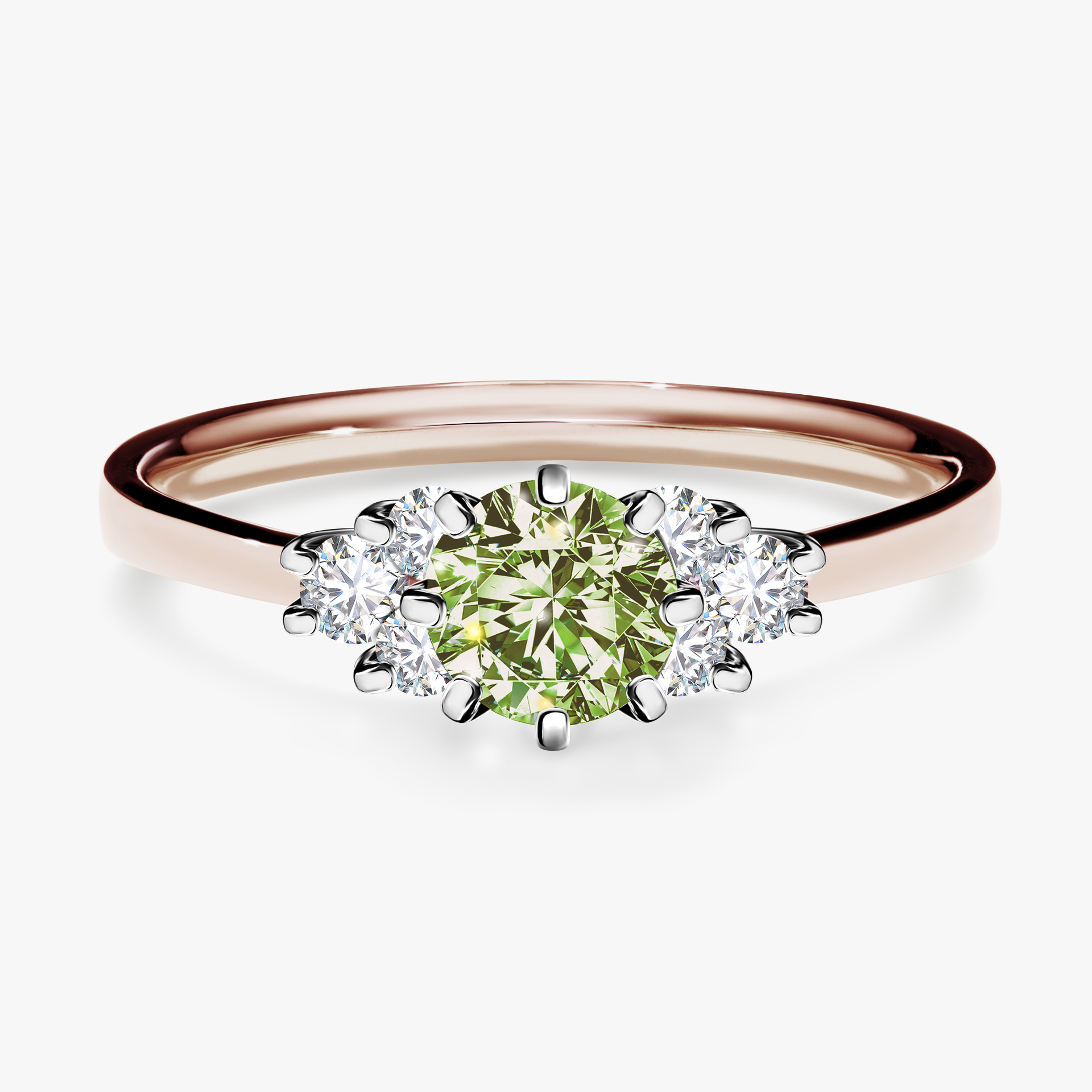 Pierścionek zaręczynowy My Lilly z różowego złota z jasnym zielonym diamentem 0,68ct