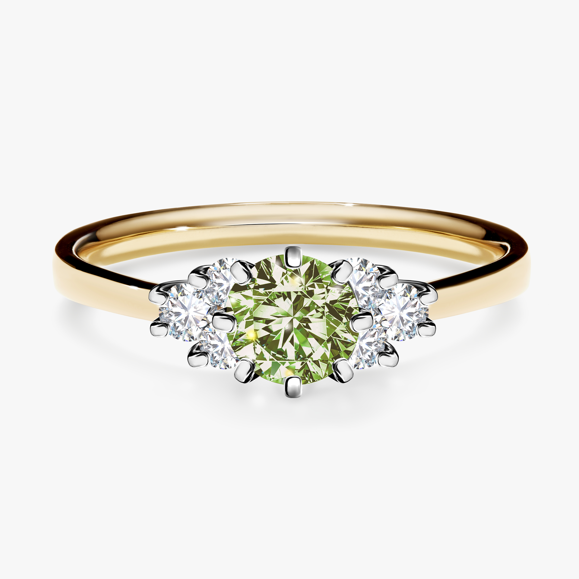 Pierścionek zaręczynowy My Lilly z żółtego złota z jasnym zielonym diamentem 0,68ct