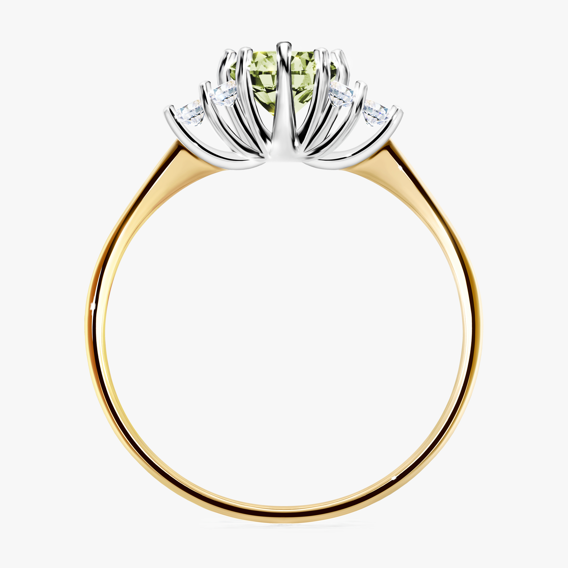 Pierścionek zaręczynowy My Lilly z żółtego złota z jasnym zielonym diamentem 0,68ct