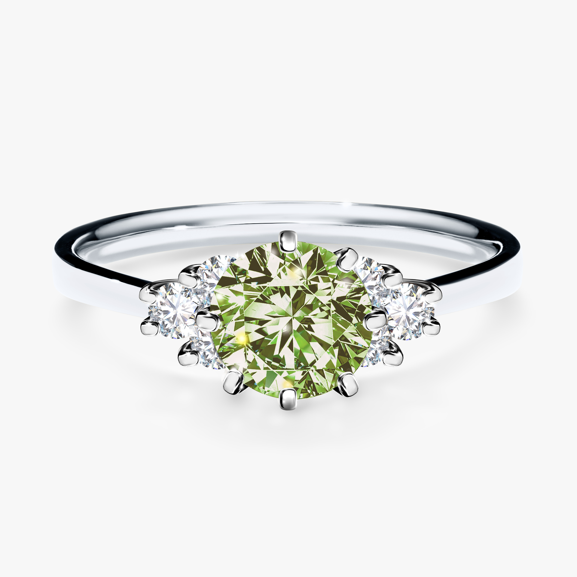 Pierścionek zaręczynowy My Lilly z białego złota z jasnym zielonym diamentem 0,98ct