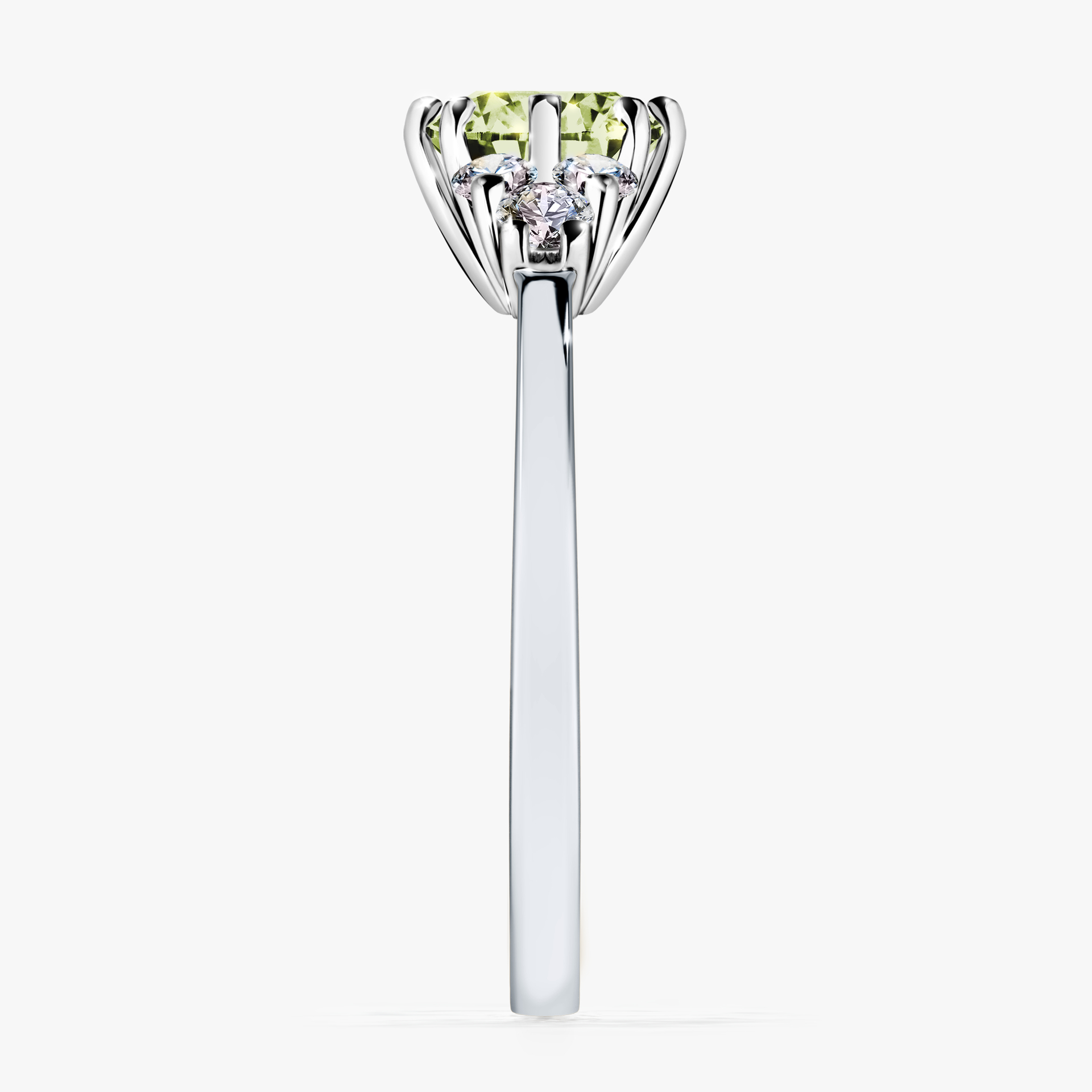Pierścionek zaręczynowy My Lilly z białego złota z jasnym zielonym diamentem 0,98ct