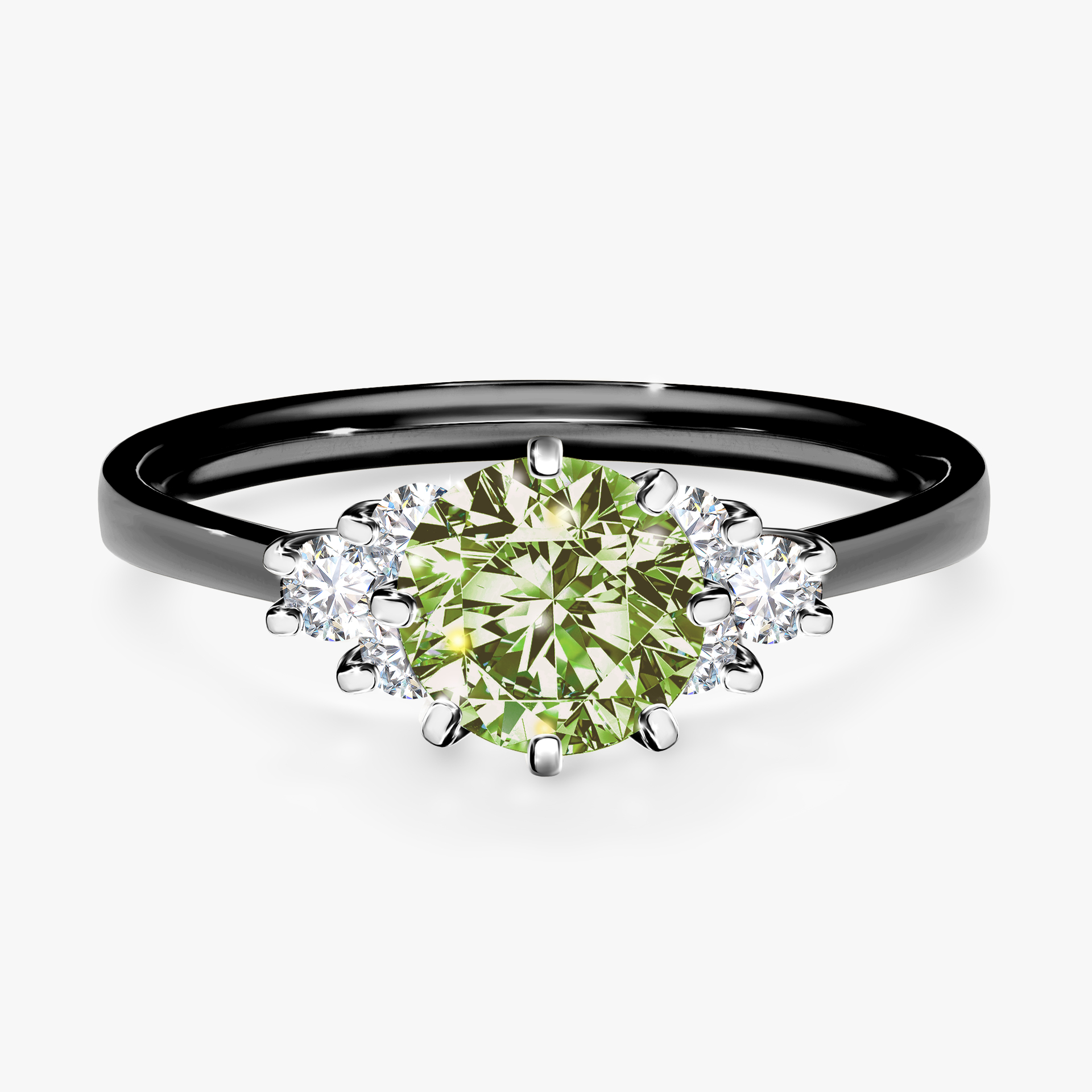 Pierścionek zaręczynowy My Lilly z czarnego złota z jasnym zielonym diamentem 0,98ct