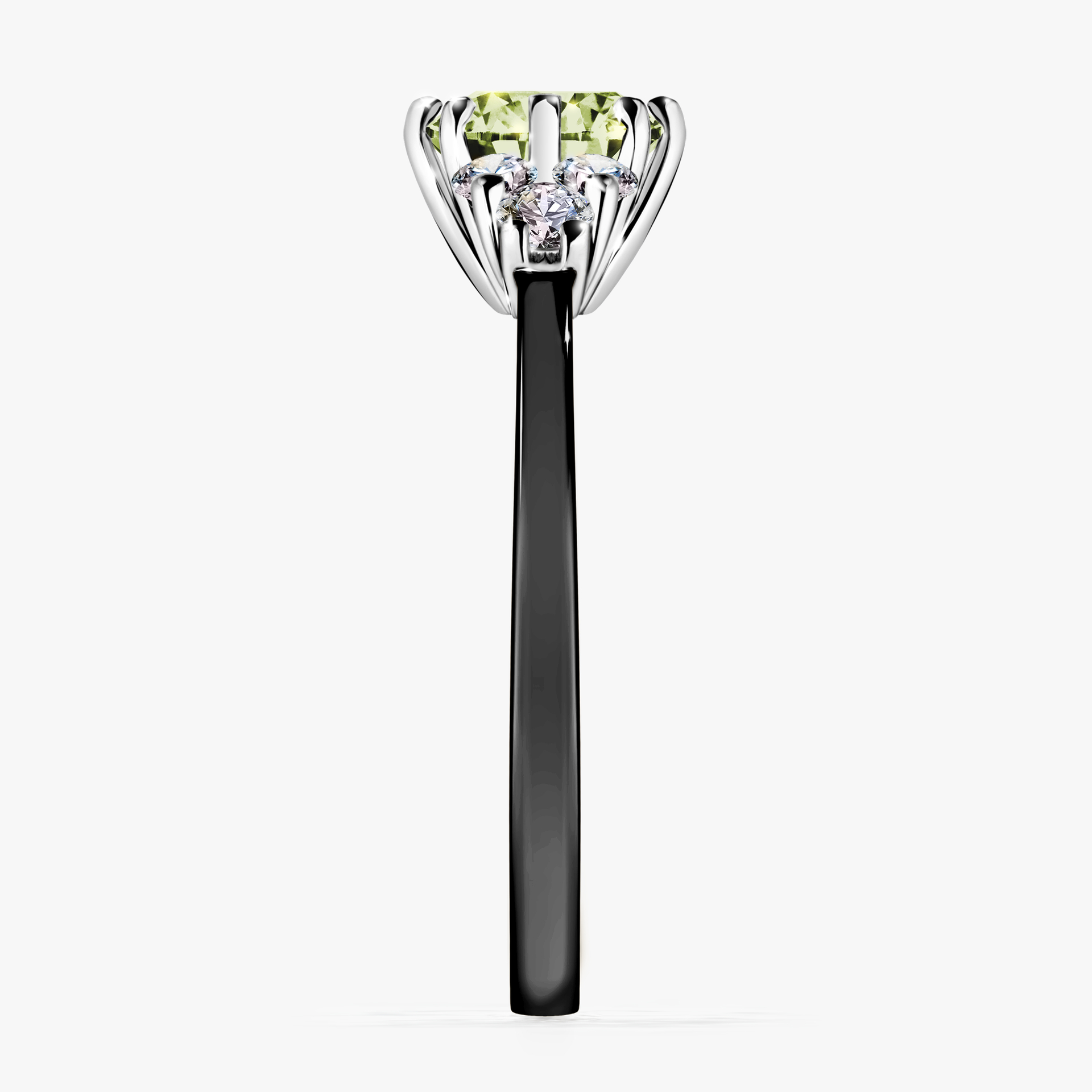 Pierścionek zaręczynowy My Lilly z czarnego złota z jasnym zielonym diamentem 0,98ct