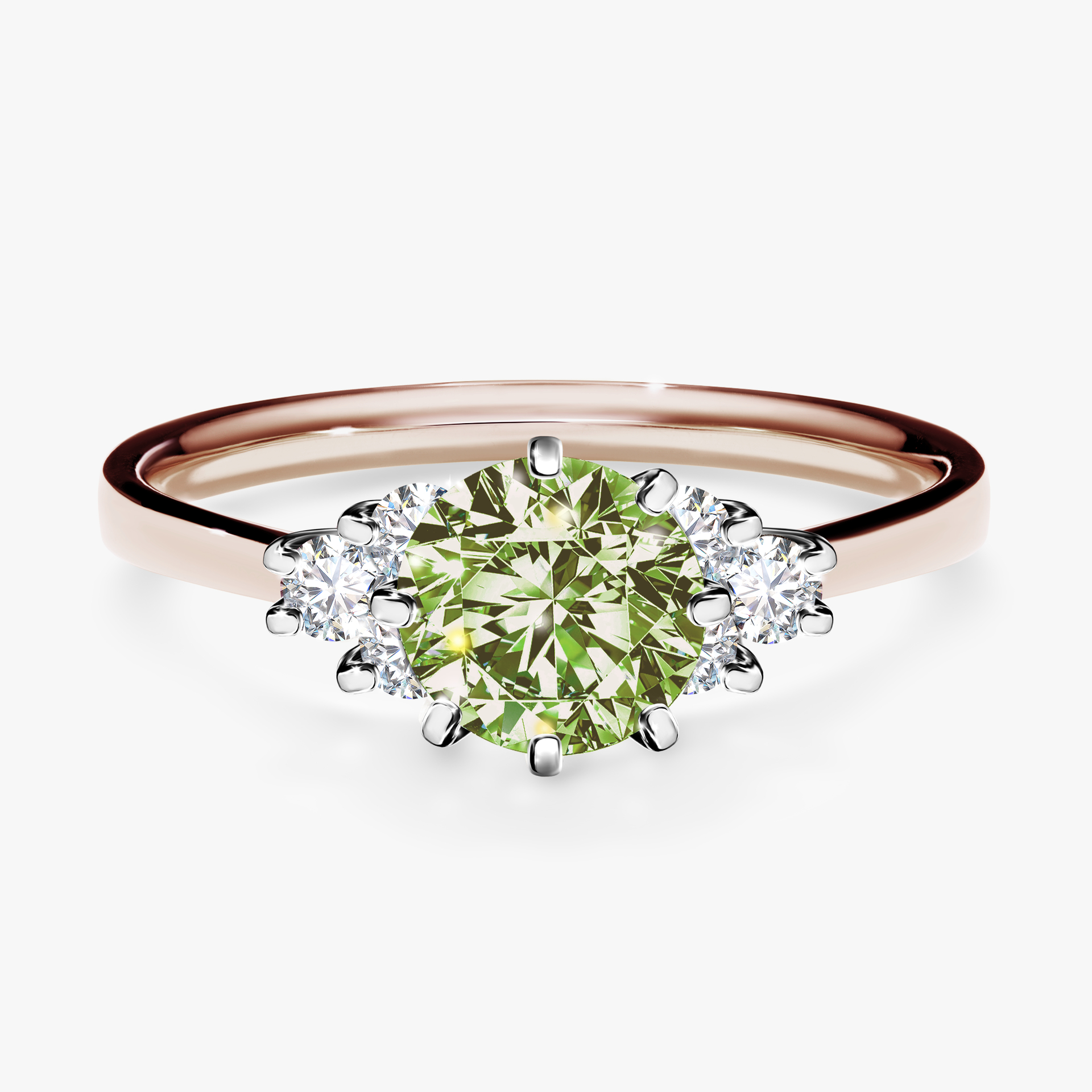 Pierścionek zaręczynowy My Lilly z różowego złota z jasnym zielonym diamentem 0,98ct