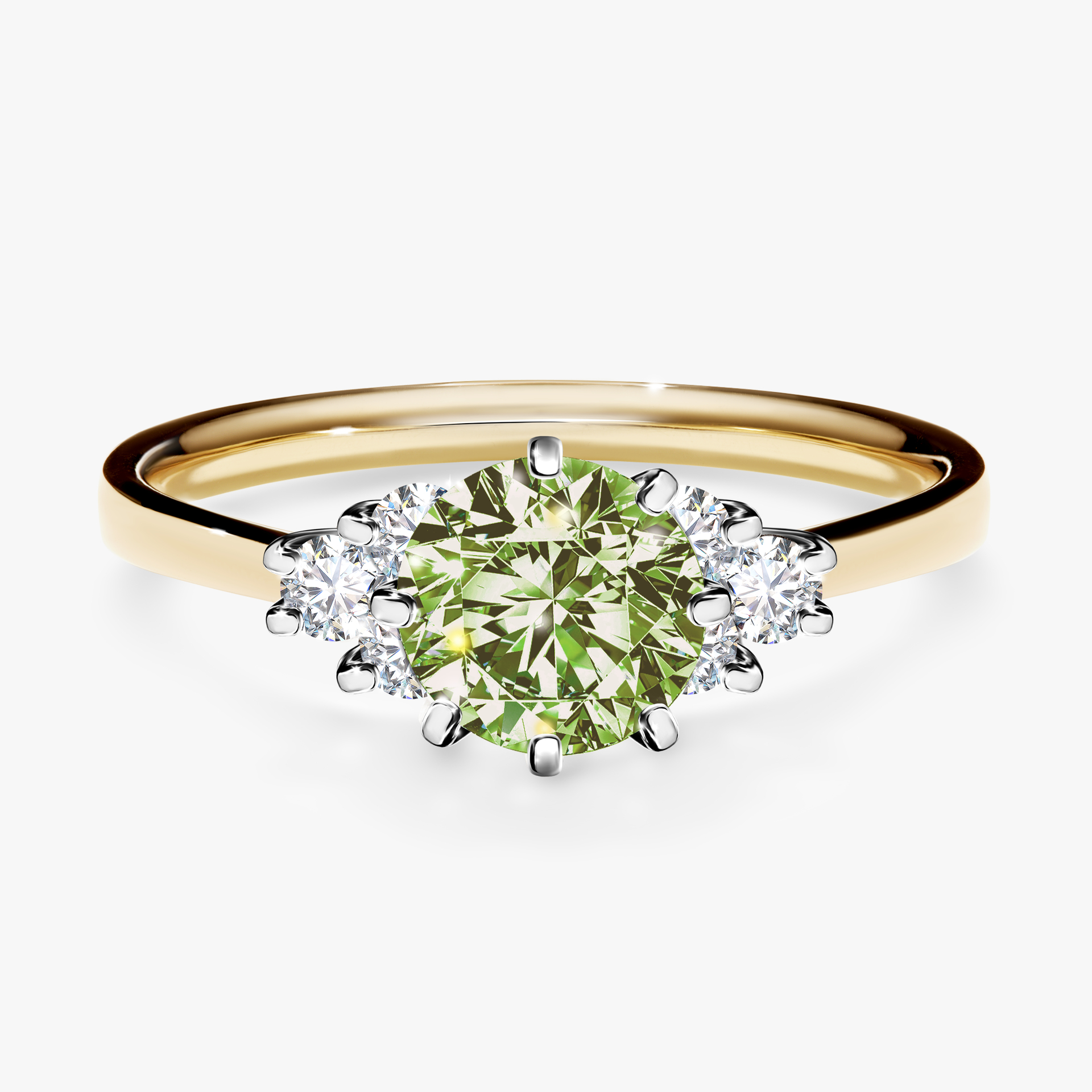 Pierścionek zaręczynowy My Lilly z żółtego złota z jasnym zielonym diamentem 0,98ct