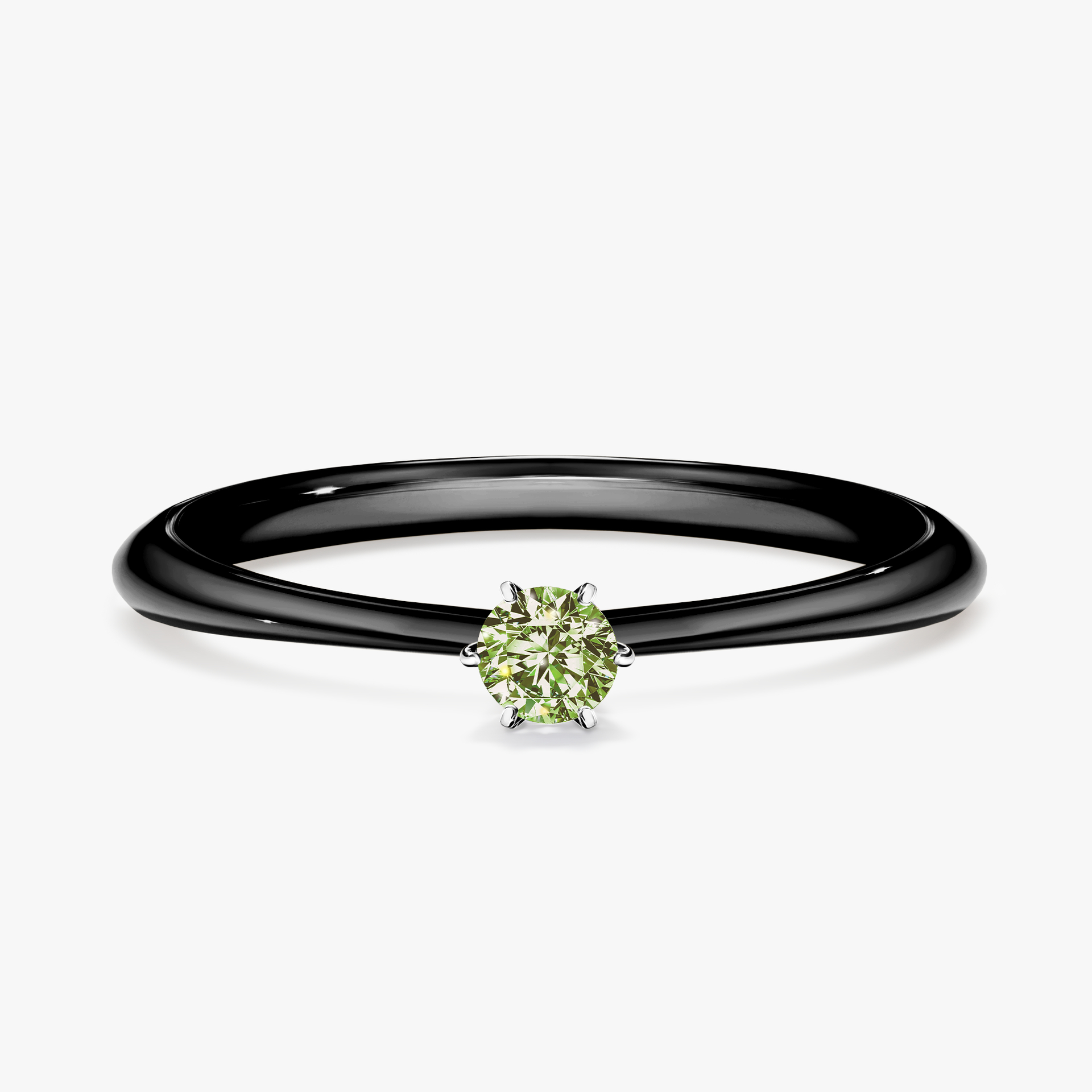Pierścionek zaręczynowy My Love z czarnego złota z jasnym zielonym diamentem 0,10ct