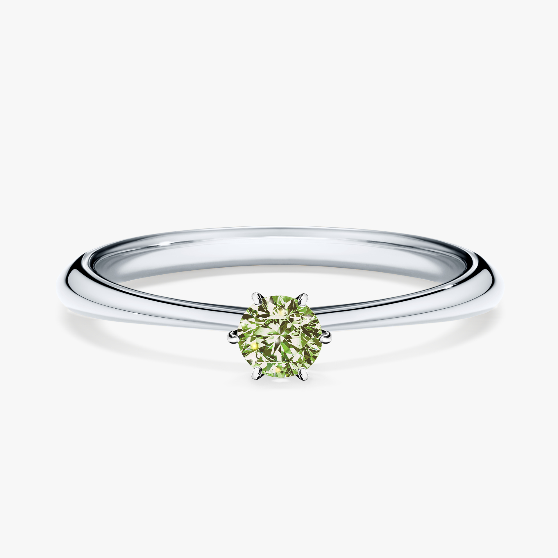 Pierścionek zaręczynowy My Love z białego złota z jasnym zielonym diamentem 0,17ct