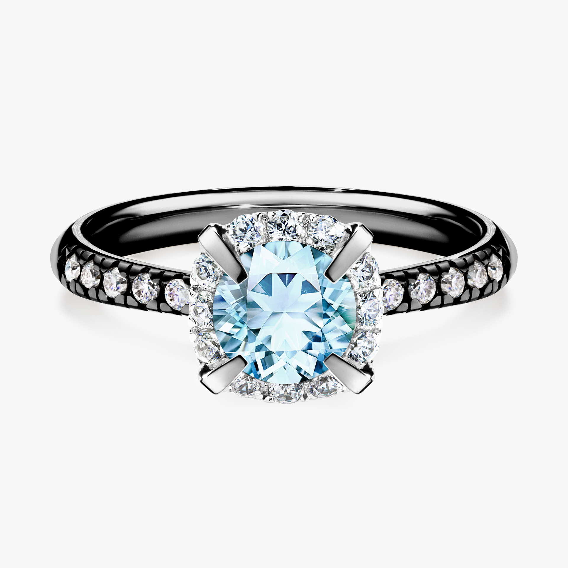 Pierścionek zaręczynowy My Princess z czarnego złota z akwamarynem 1,18ct