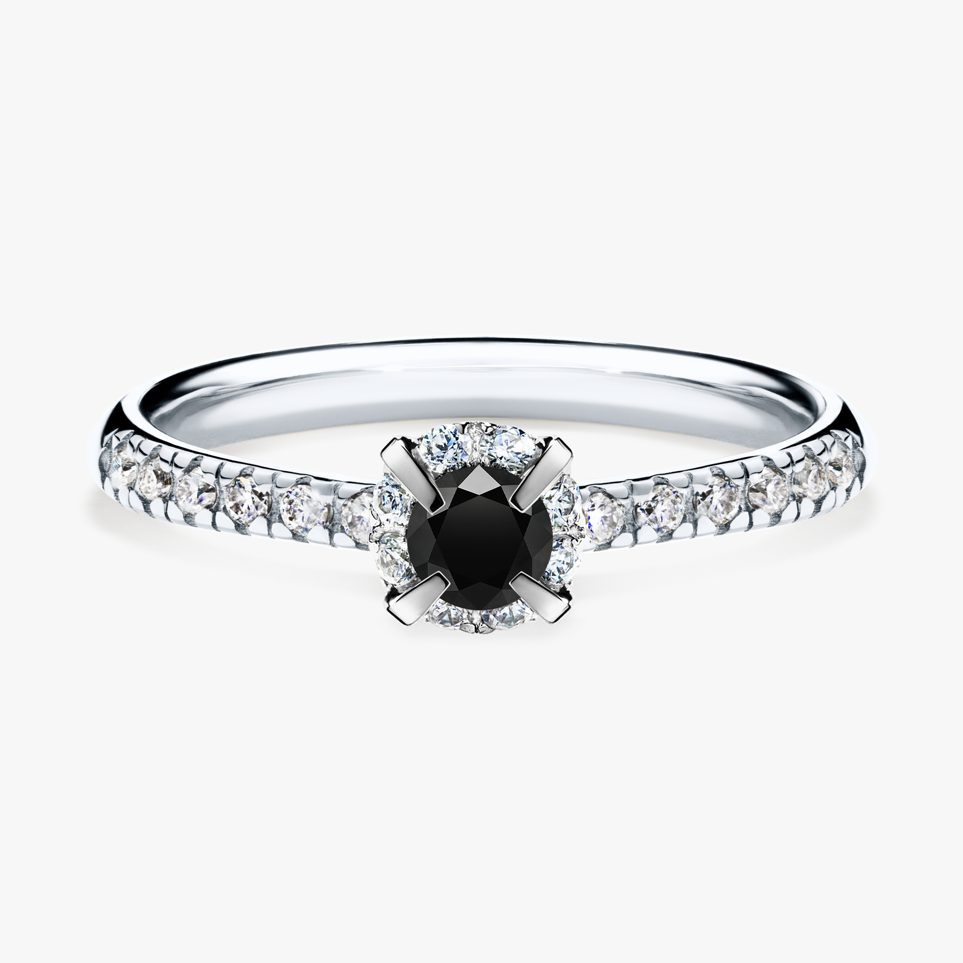 Pierścionek zaręczynowy My Princess z białego złota z czarnym diamentem 0,28ct
