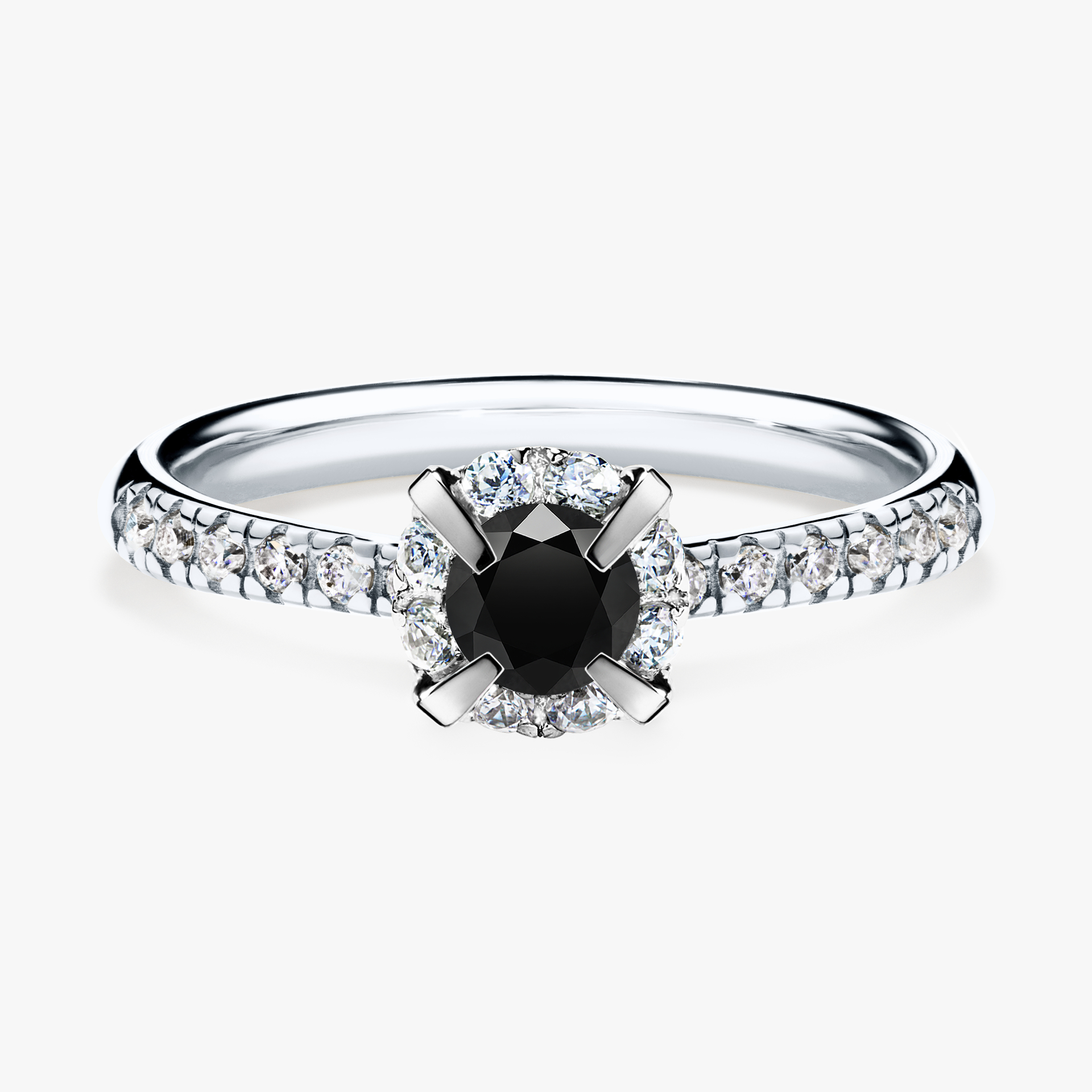 Pierścionek zaręczynowy My Princess z białego złota z czarnym diamentem 0,47ct