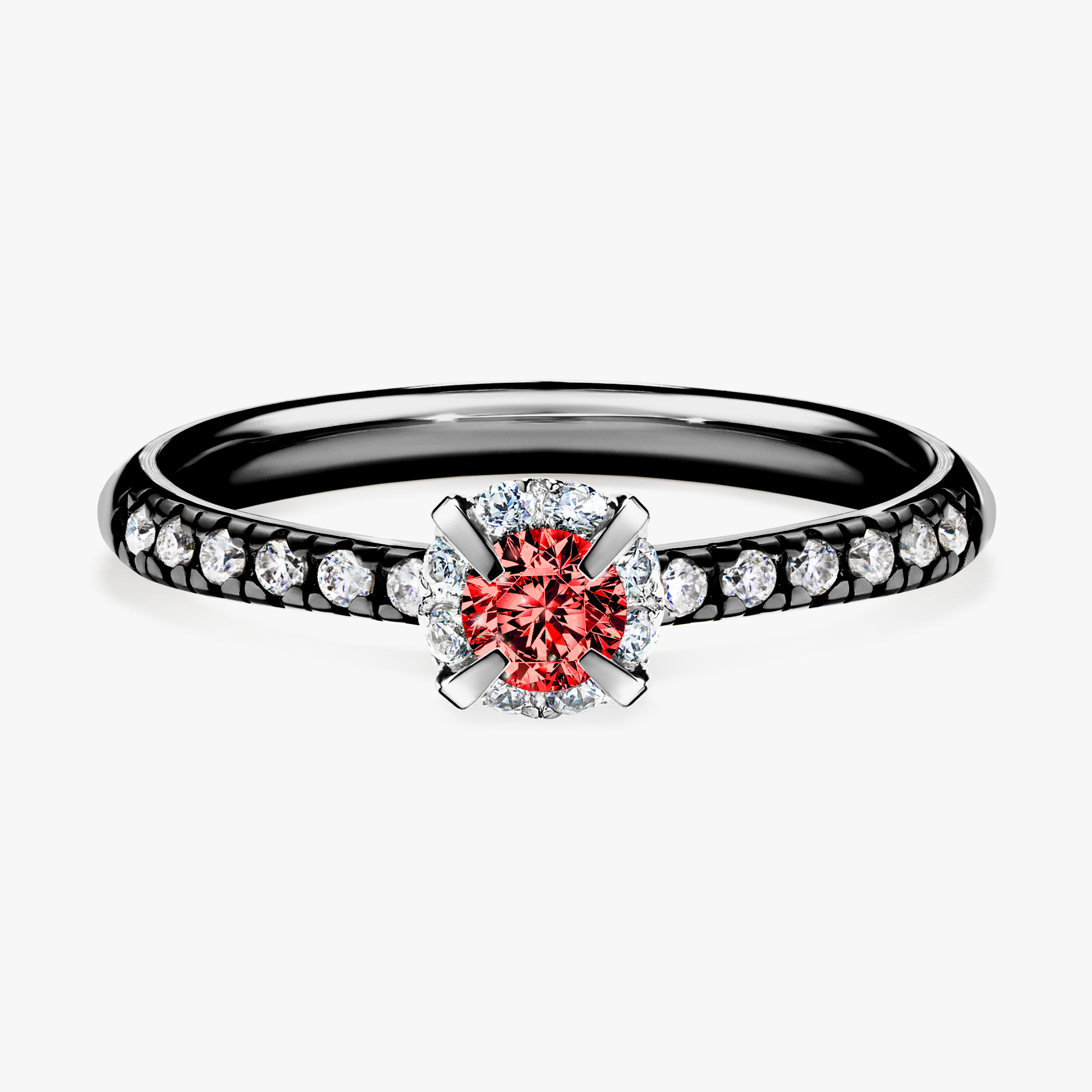 Pierścionek zaręczynowy My Princess z czarnego złota z czerwonym diamentem 0,28ct