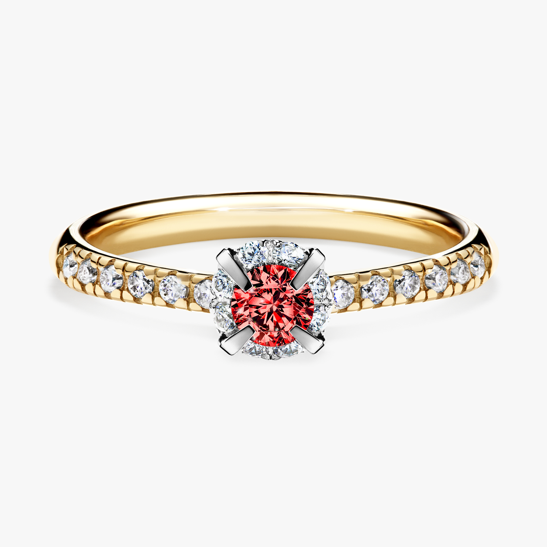 Pierścionek zaręczynowy My Princess z żółtego złota z czerwonym diamentem 0,28ct
