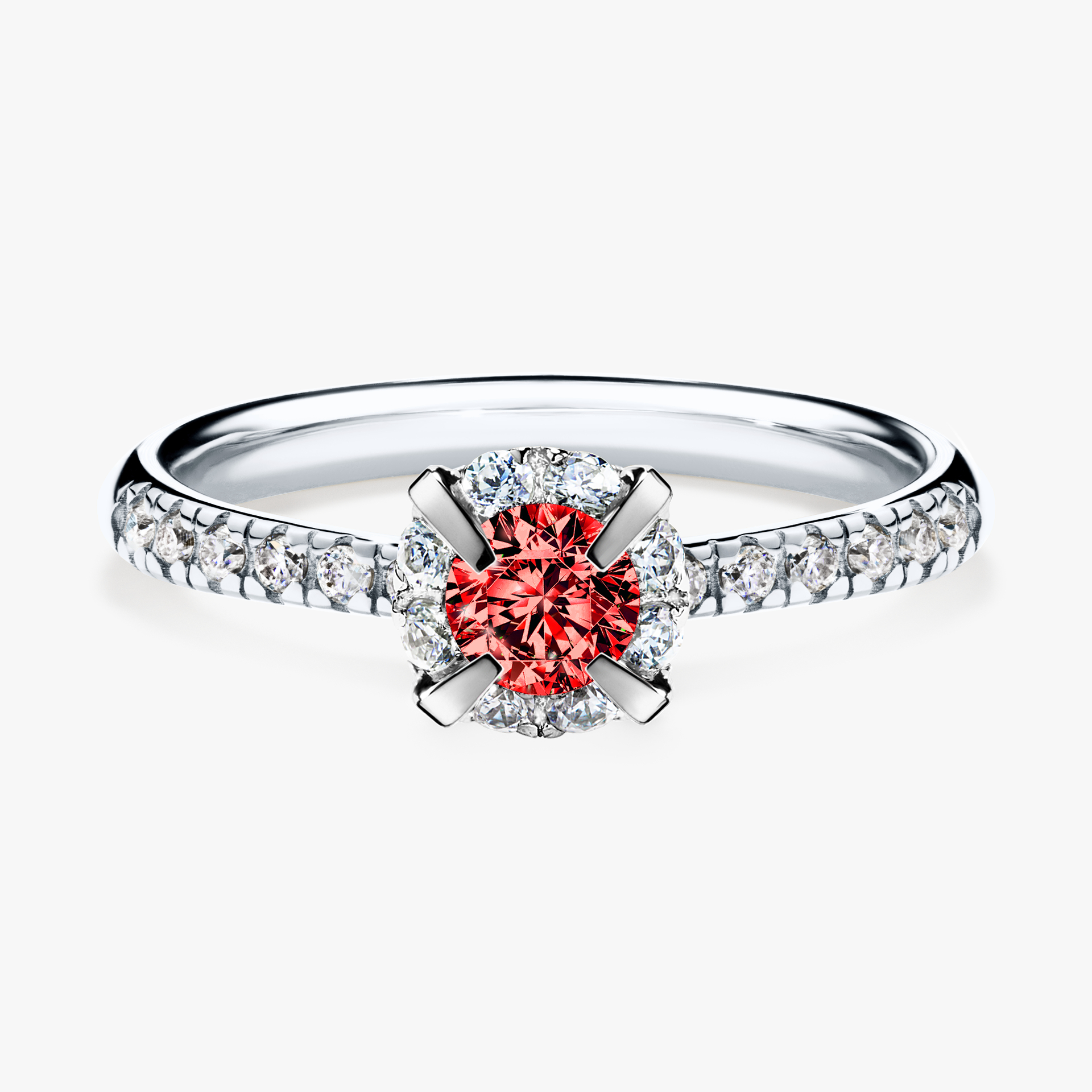 Pierścionek zaręczynowy My Princess z białego złota z czerwonym diamentem 0,47ct