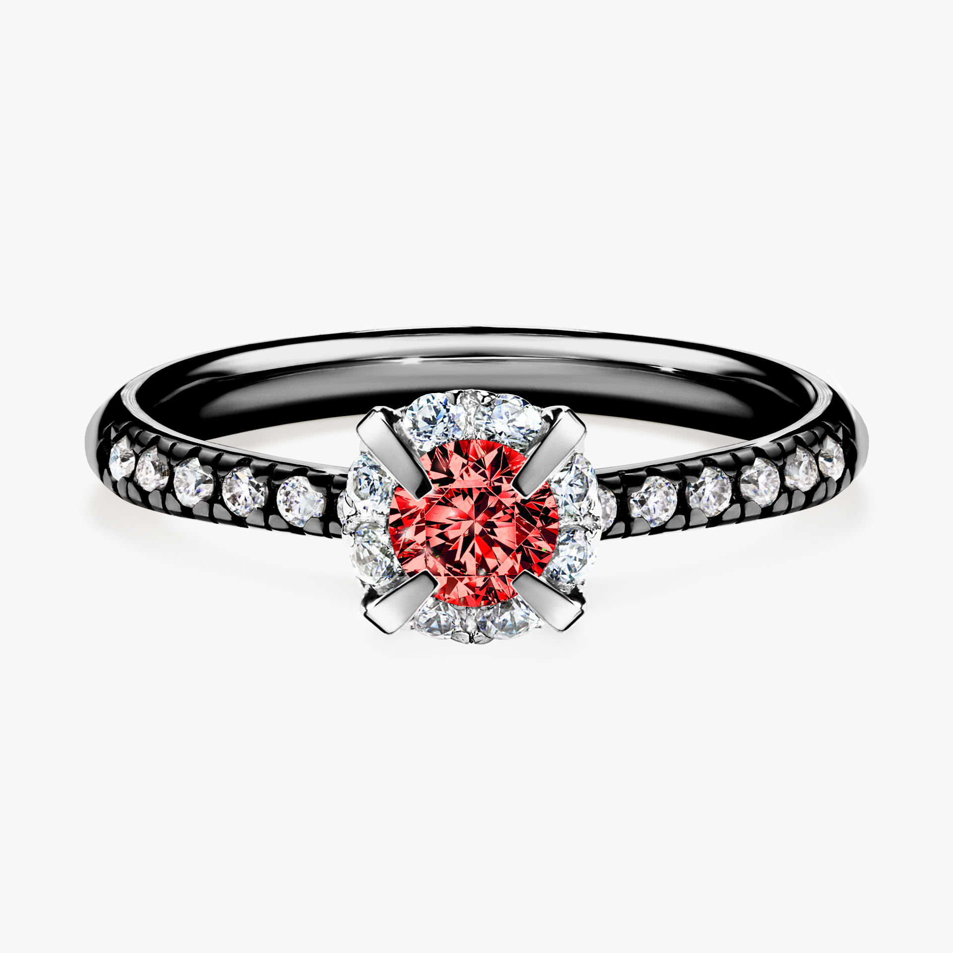 Pierścionek zaręczynowy My Princess z czarnego złota z czerwonym diamentem 0,47ct