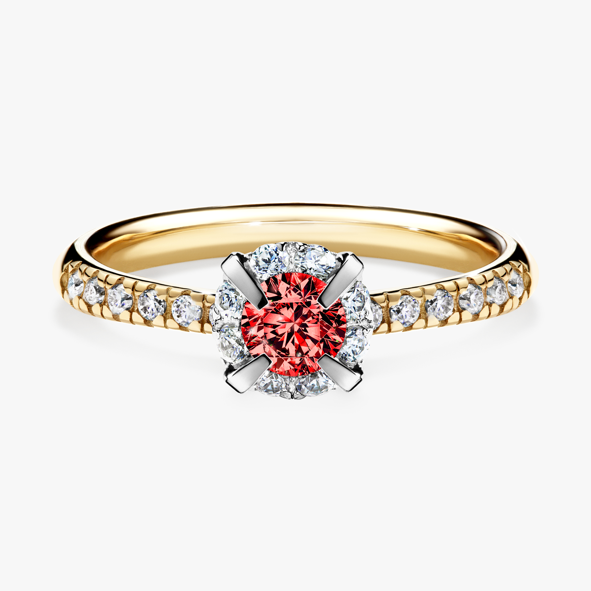 Pierścionek zaręczynowy My Princess z żółtego złota z czerwonym diamentem 0,47ct