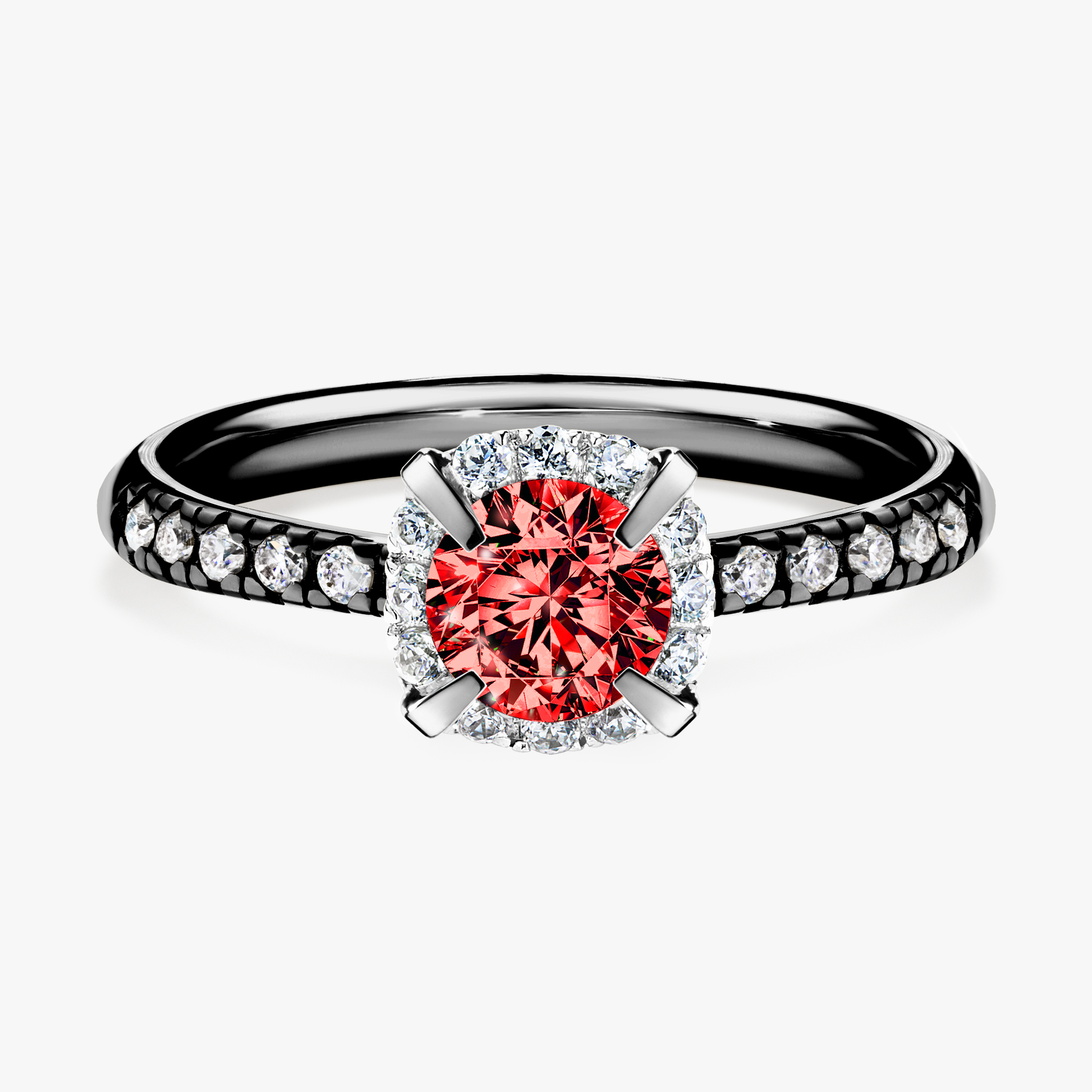 Pierścionek zaręczynowy My Princess z czarnego złota z czerwonym diamentem 0,76ct