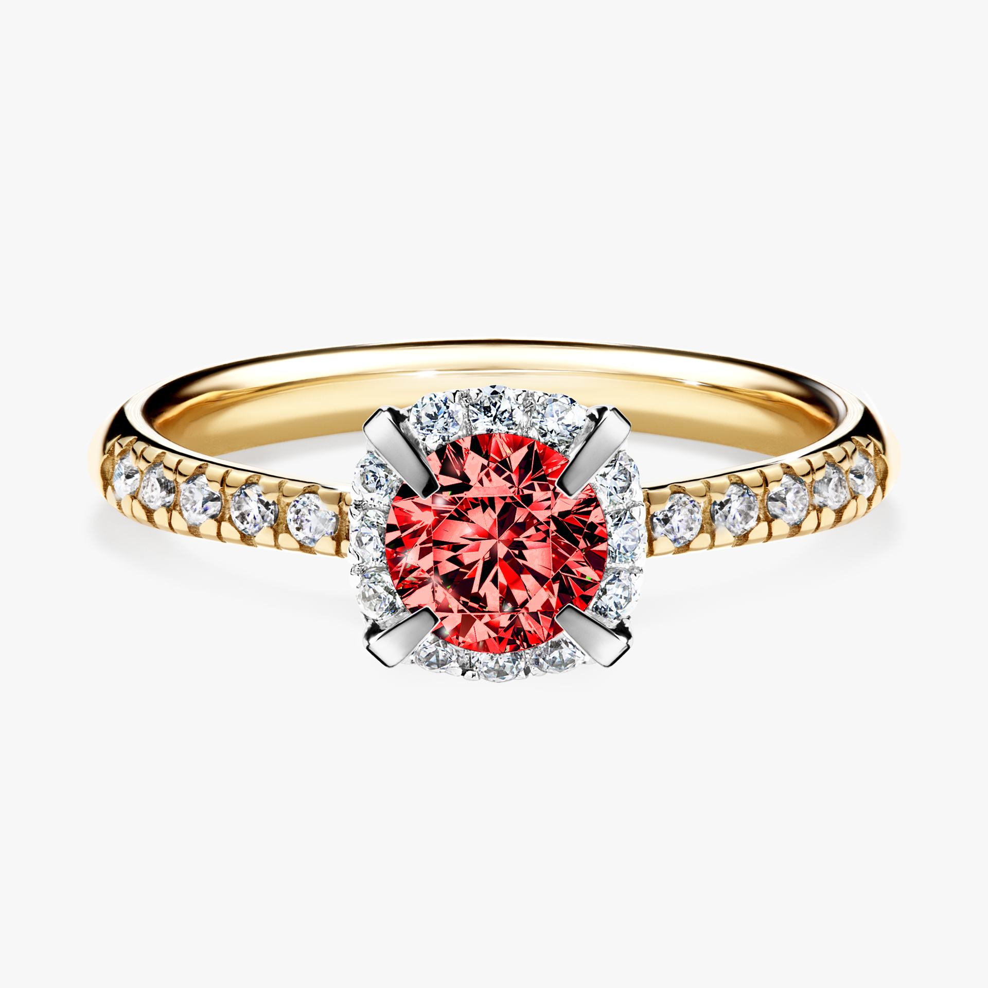 Pierścionek zaręczynowy My Princess z żółtego złota z czerwonym diamentem 0,76ct