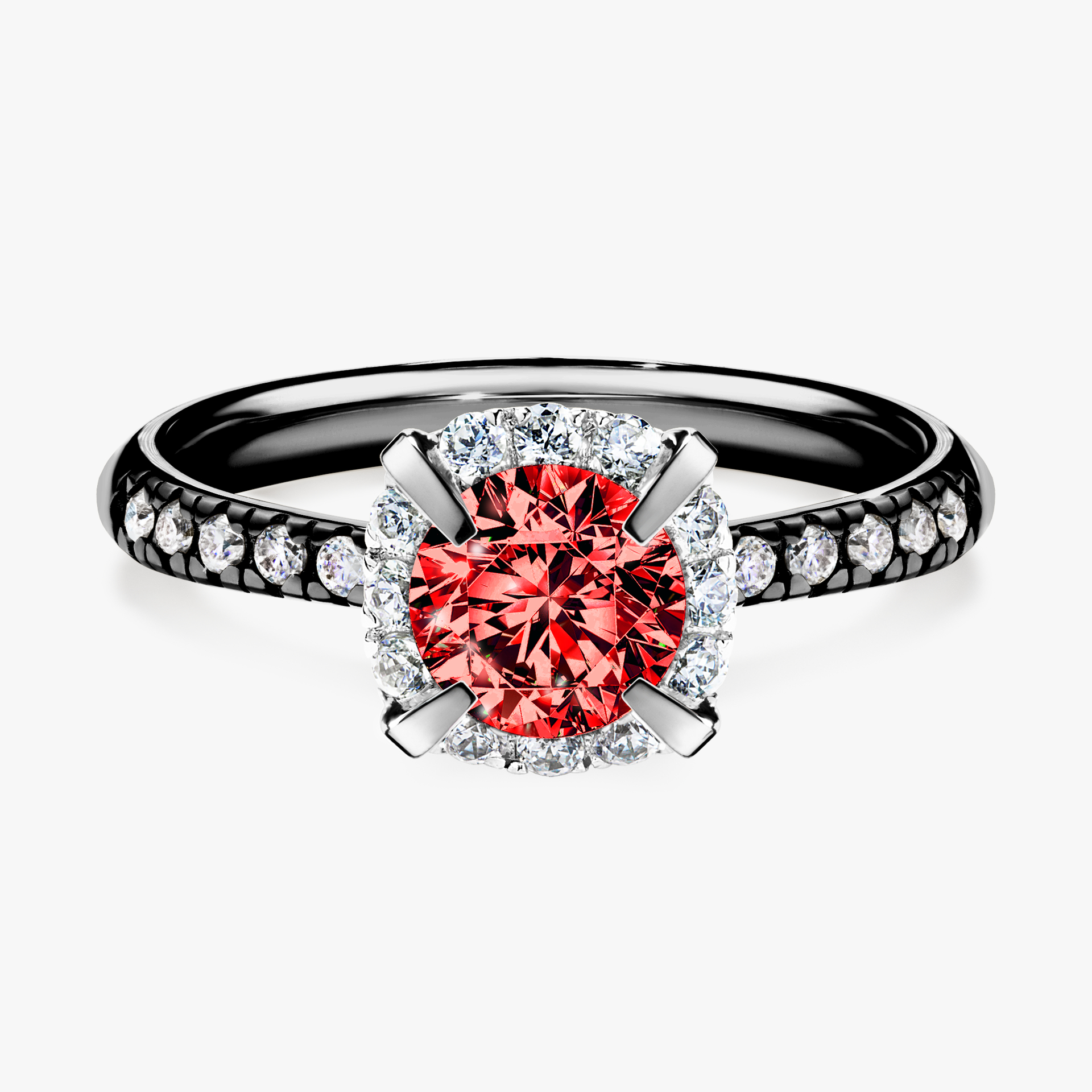 Pierścionek zaręczynowy My Princess z czarnego złota z czerwonym diamentem 1,18ct