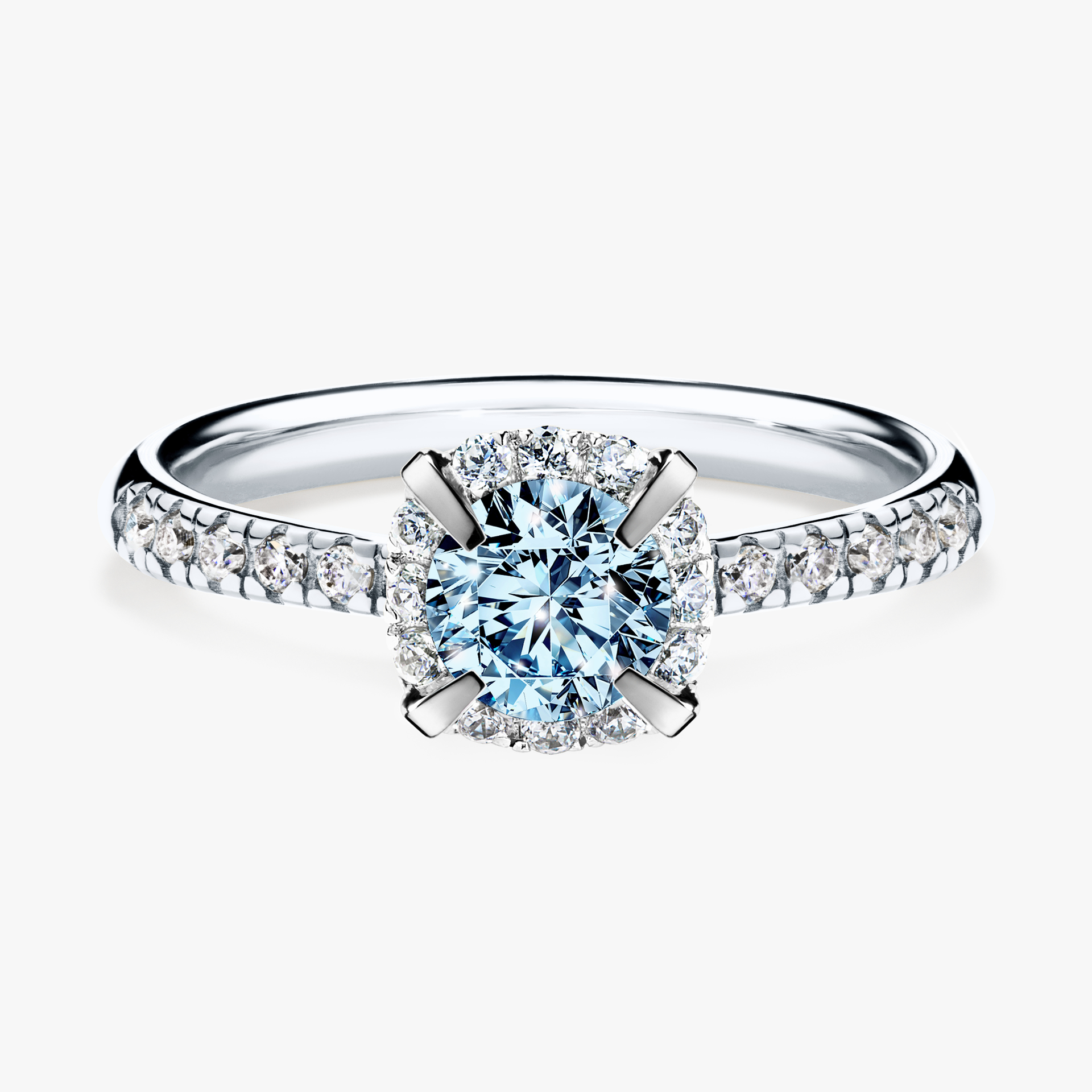 Pierścionek zaręczynowy My Princess z białego złota z niebieskim diamentem 0,76ct