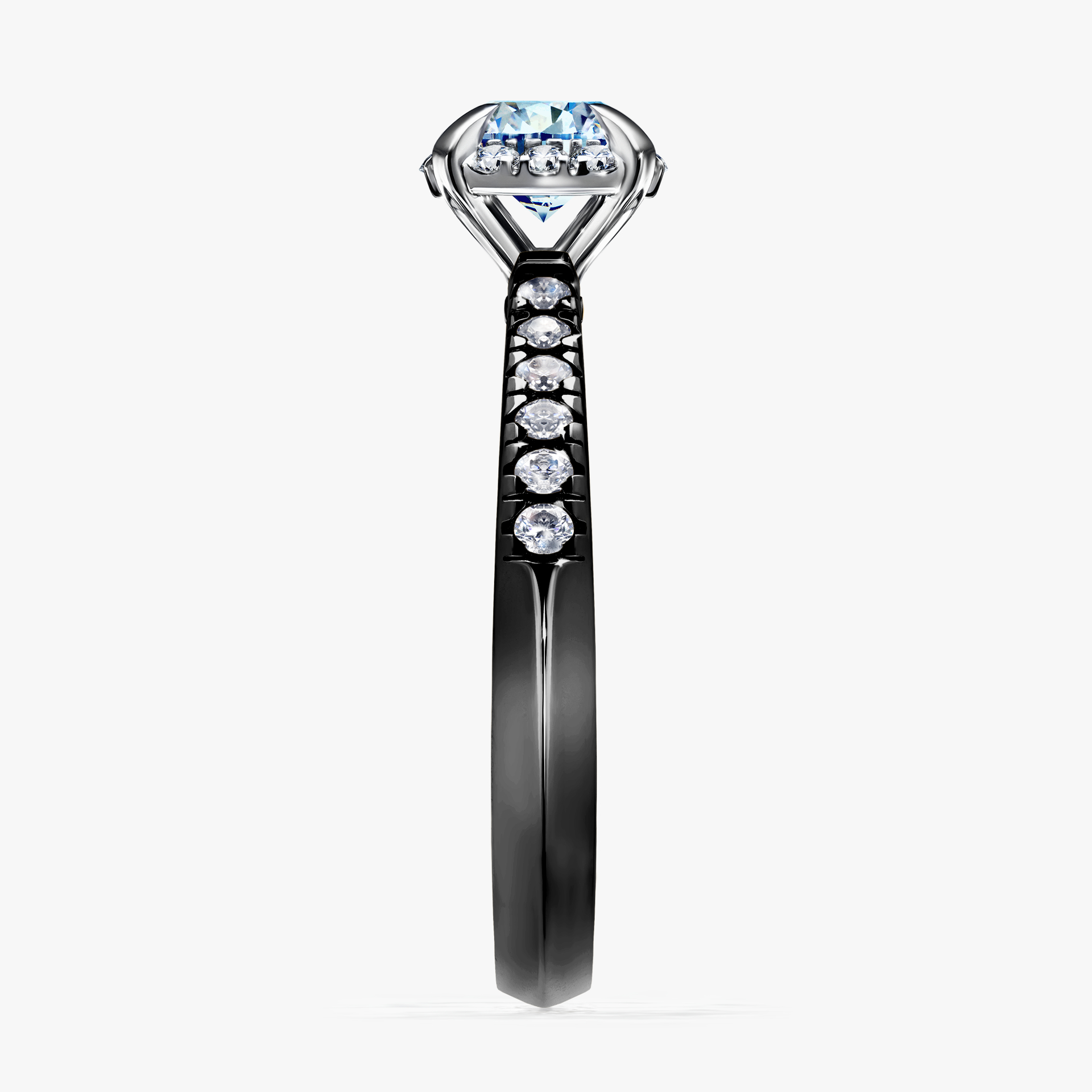 Pierścionek zaręczynowy My Princess z czarnego złota z niebieskim diamentem 0,76ct