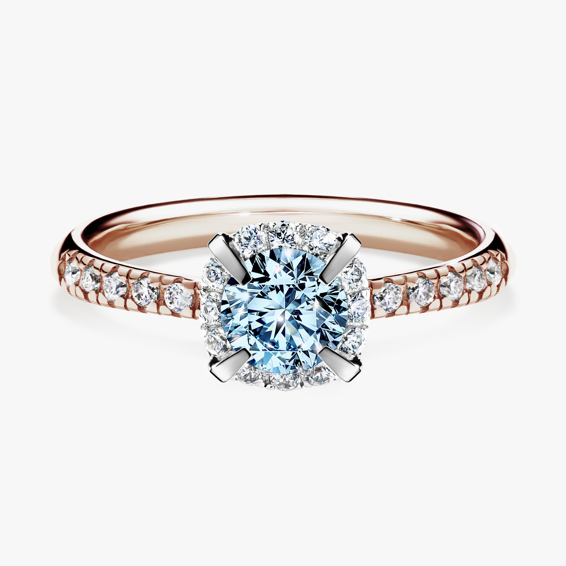 Pierścionek zaręczynowy My Princess z różowego złota z niebieskim diamentem 0,76ct