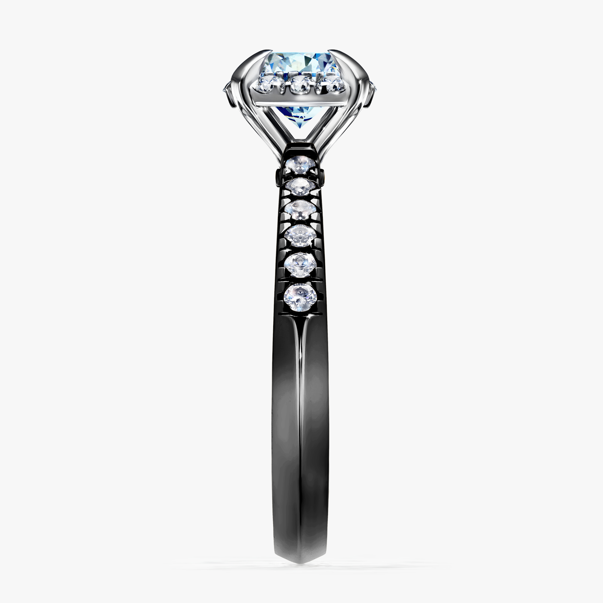 Pierścionek zaręczynowy My Princess z czarnego złota z niebieskim diamentem 1,18ct