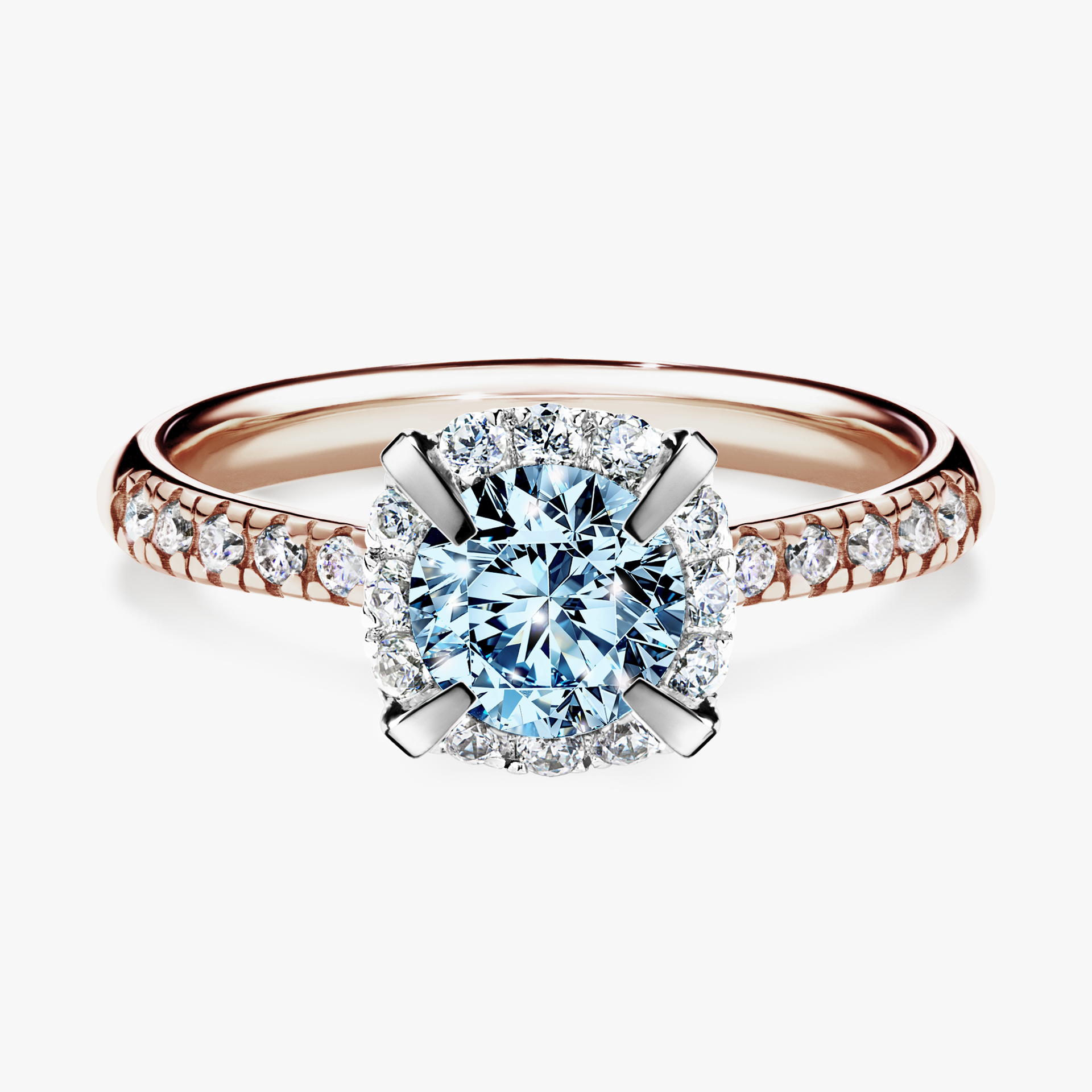 Pierścionek zaręczynowy My Princess z różowego złota z niebieskim diamentem 1,18ct