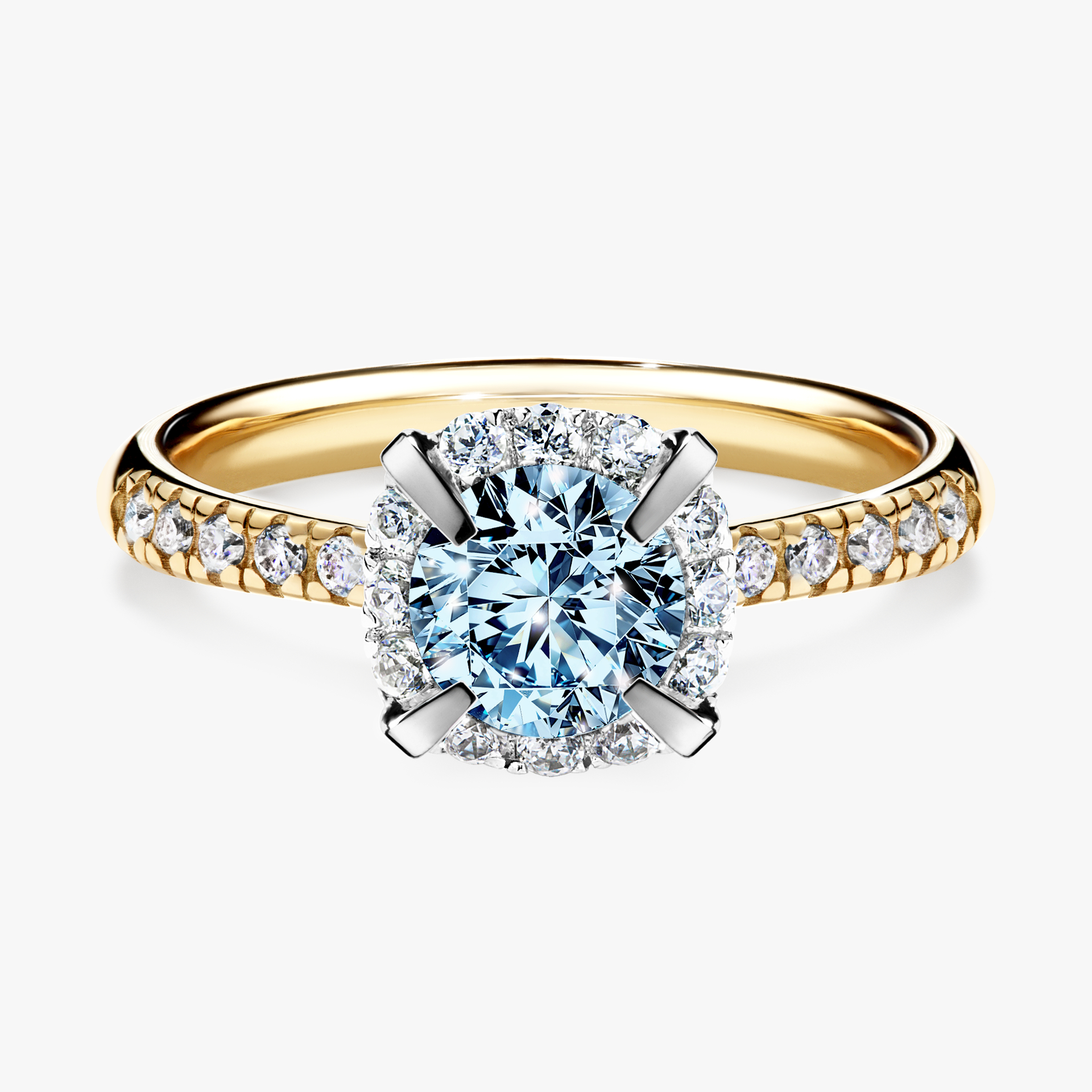 Pierścionek zaręczynowy My Princess z żółtego złota z niebieskim diamentem 1,18ct