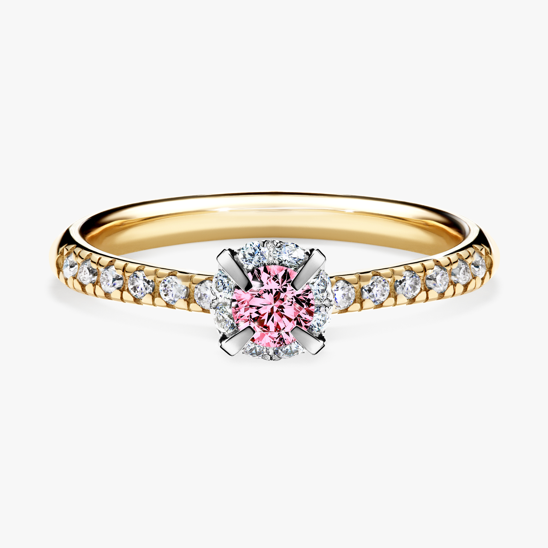Pierścionek zaręczynowy My Princess z żółtego złota z różowym diamentem 0,28ct