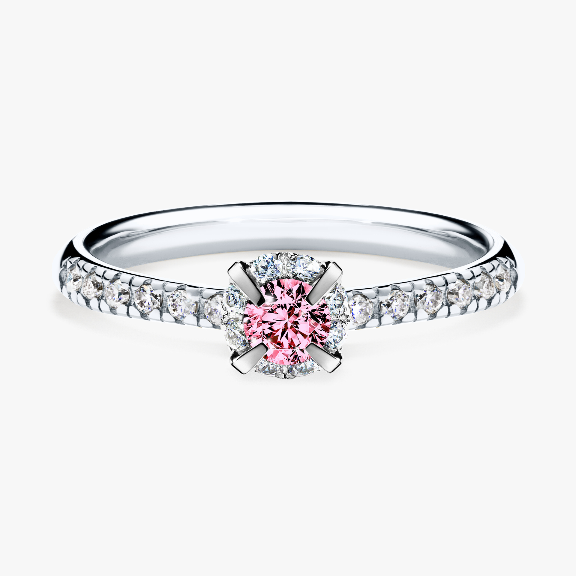 Pierścionek zaręczynowy My Princess z białego złota z różowym diamentem 0,28ct