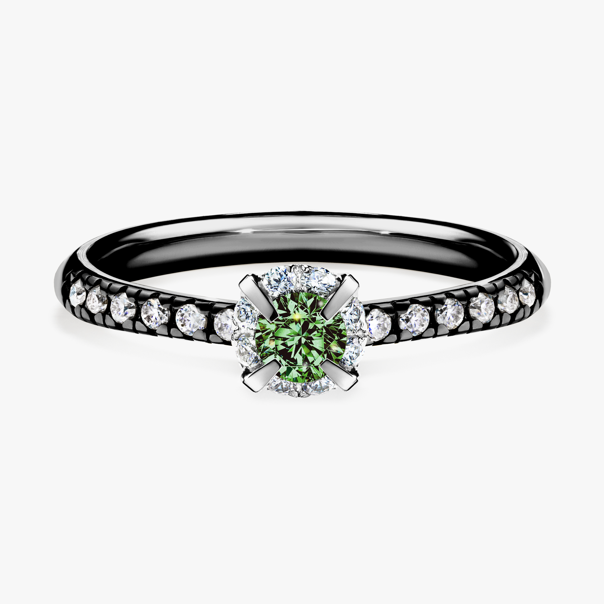 Pierścionek zaręczynowy My Princess z czarnego złota z ciemnym zielonym diamentem 0,28ct