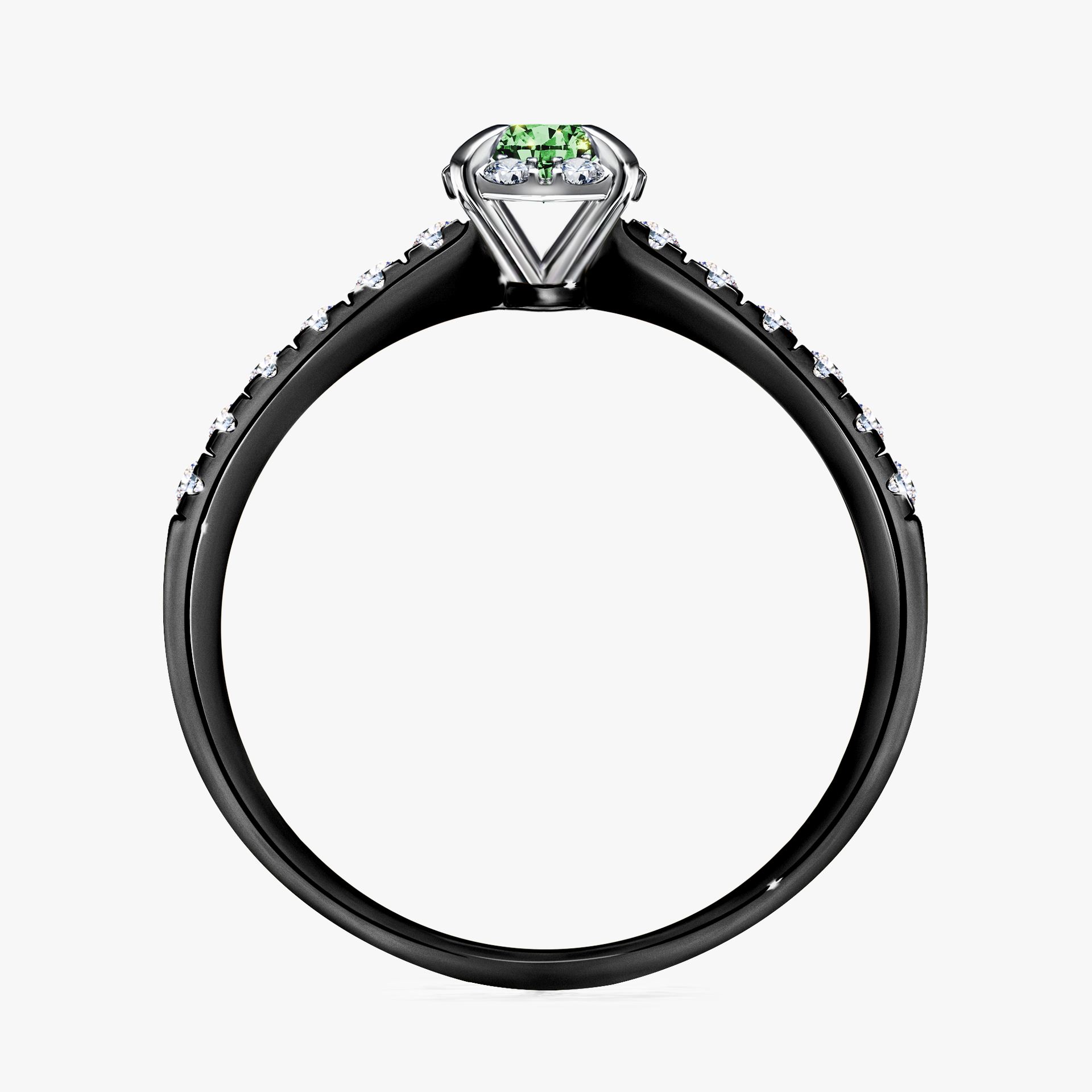 Pierścionek zaręczynowy My Princess z czarnego złota z ciemnym zielonym diamentem 0,28ct
