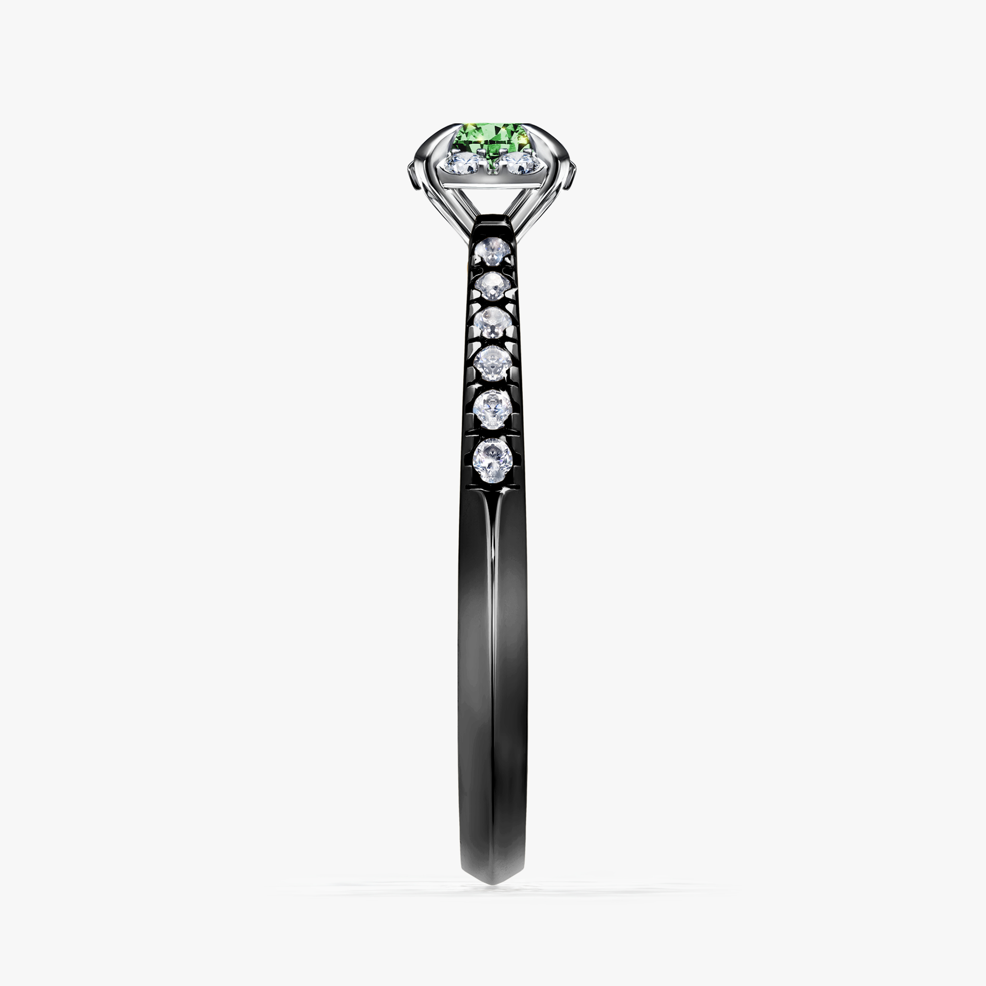 Pierścionek zaręczynowy My Princess z czarnego złota z ciemnym zielonym diamentem 0,28ct