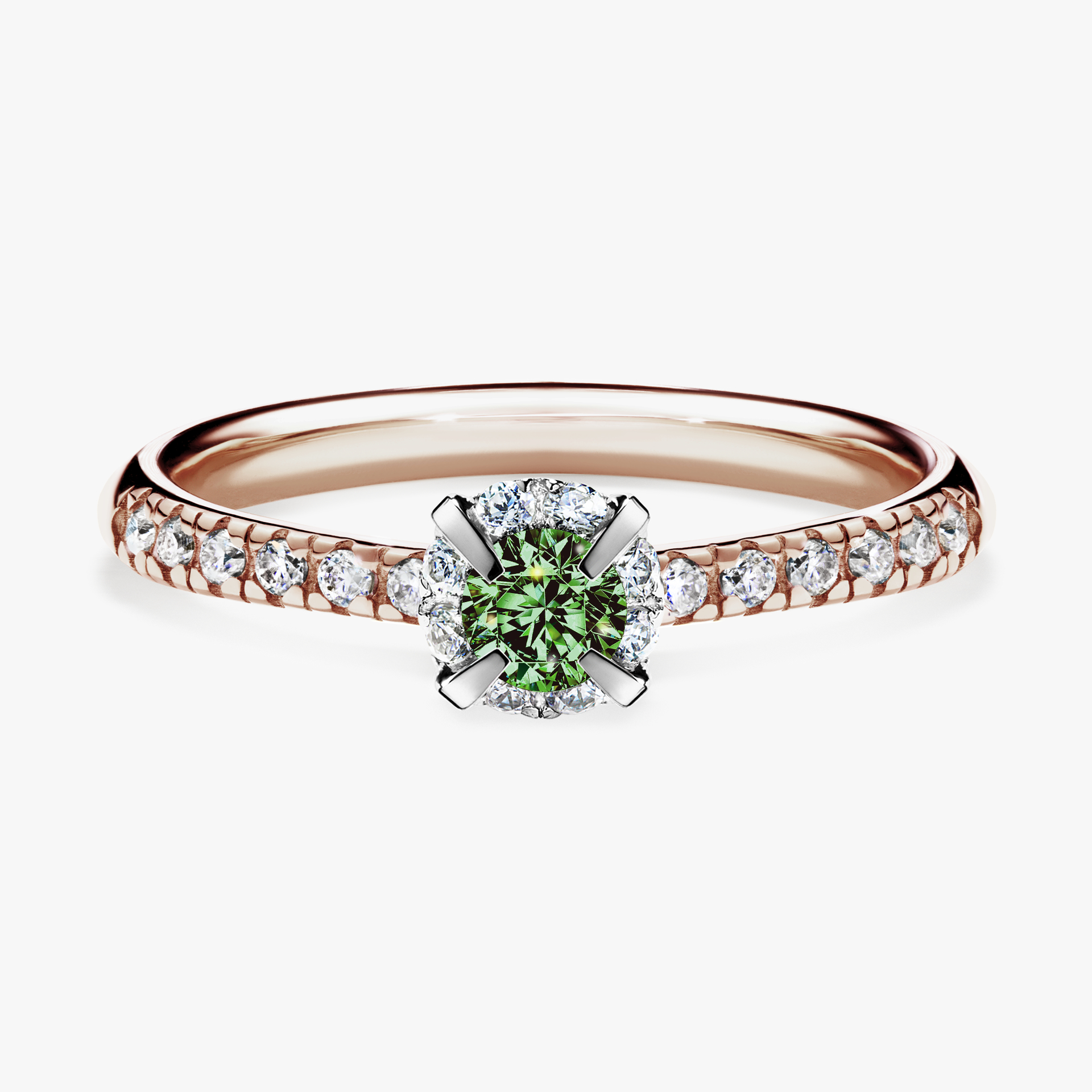 Pierścionek zaręczynowy My Princess z różowego złota z ciemnym zielonym diamentem 0,28ct