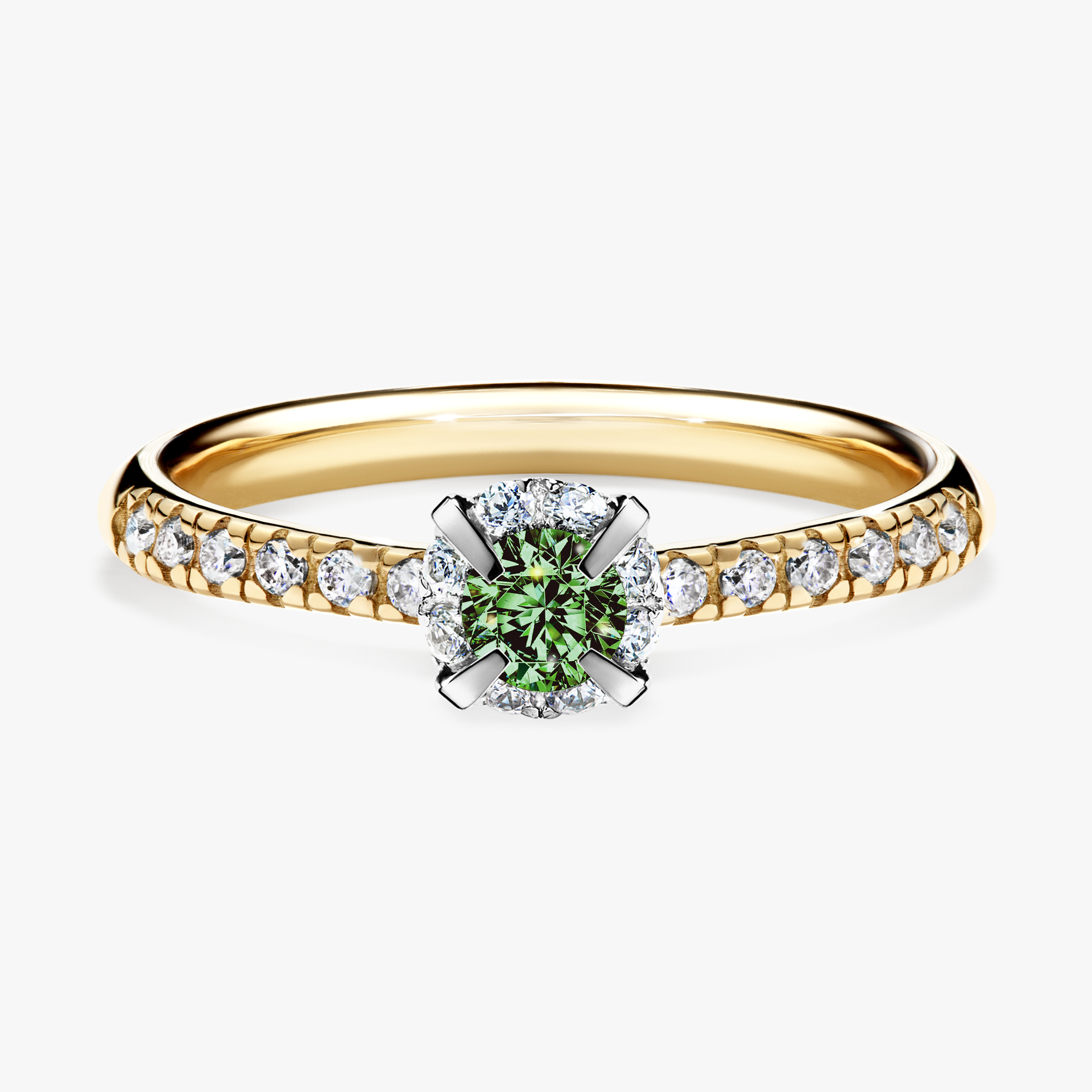 Pierścionek zaręczynowy My Princess z żółtego złota z ciemnym zielonym diamentem 0,28ct