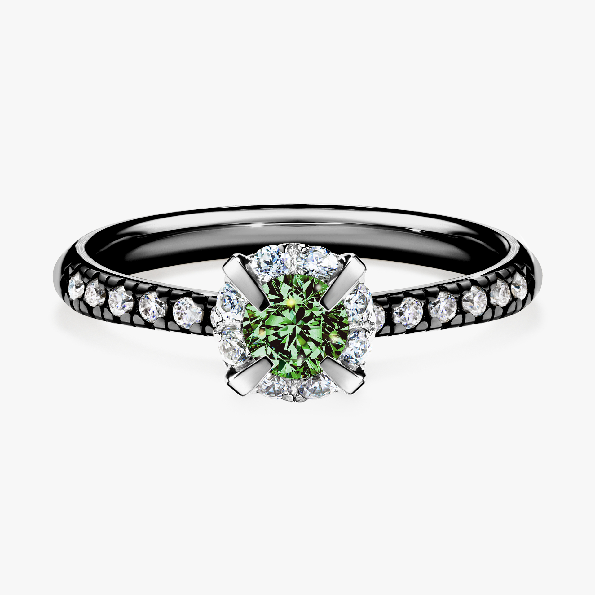 Pierścionek zaręczynowy My Princess z czarnego złota z ciemnym zielonym diamentem 0,47ct