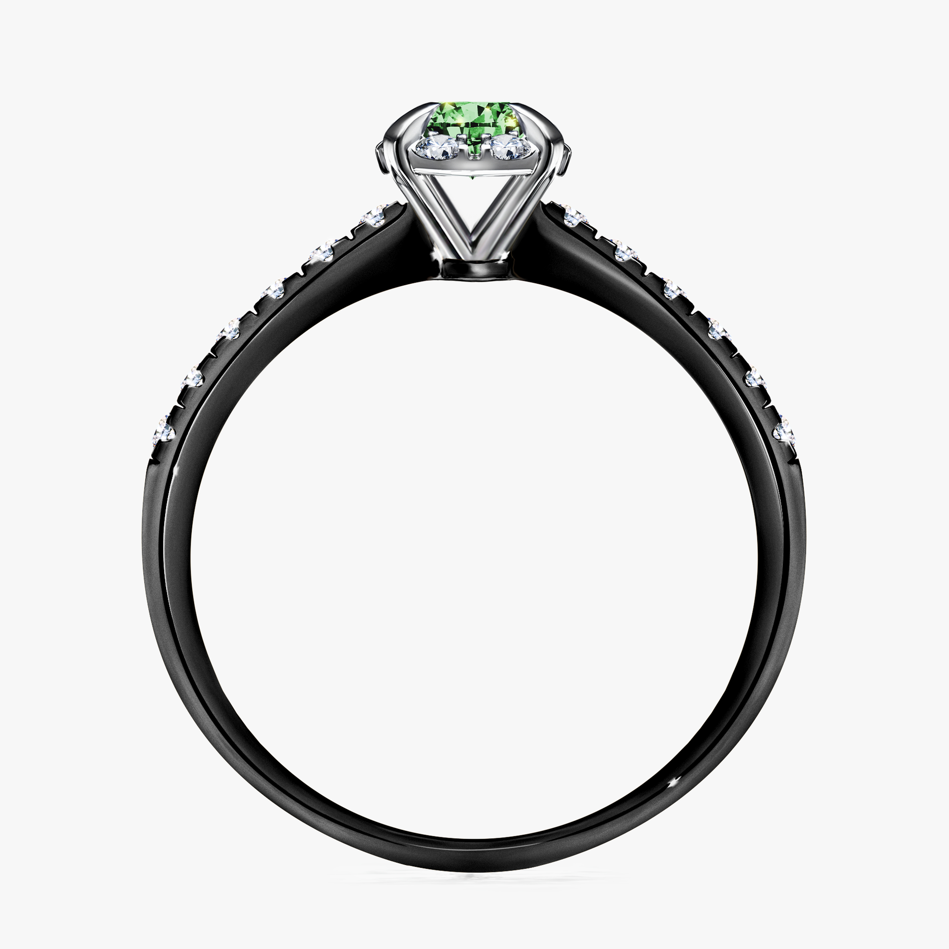 Pierścionek zaręczynowy My Princess z czarnego złota z ciemnym zielonym diamentem 0,47ct