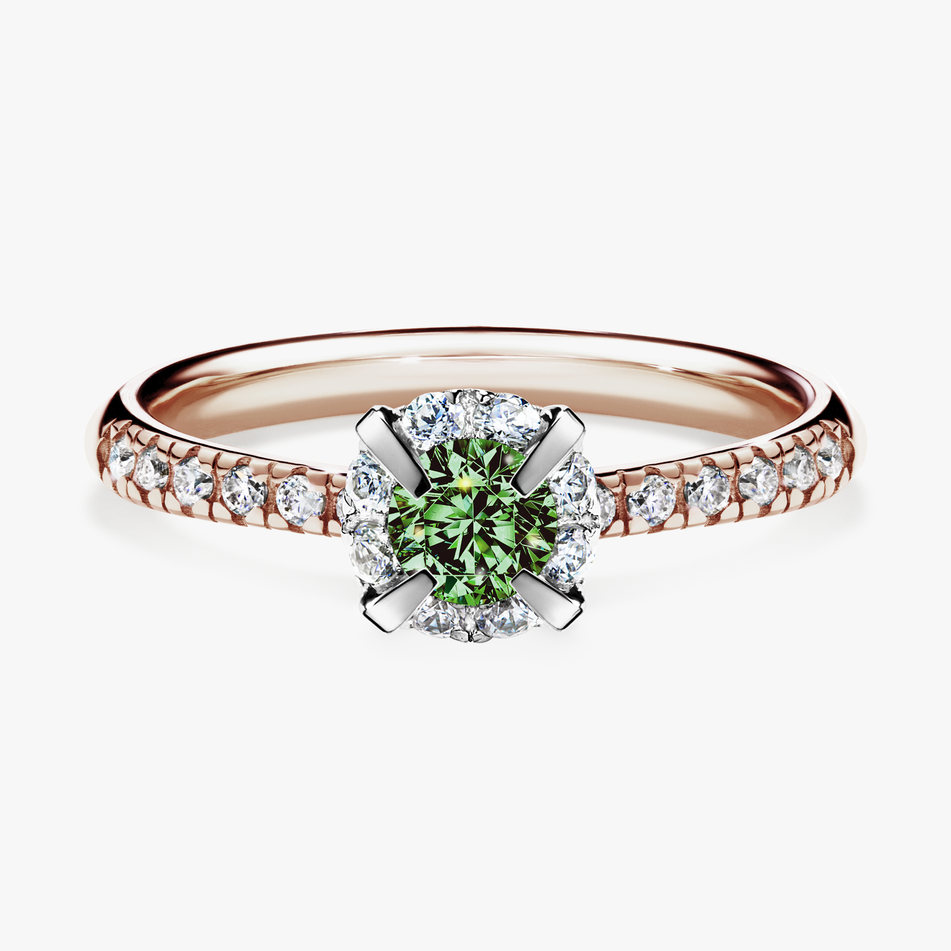 Pierścionek zaręczynowy My Princess z różowego złota z ciemnym zielonym diamentem 0,47ct