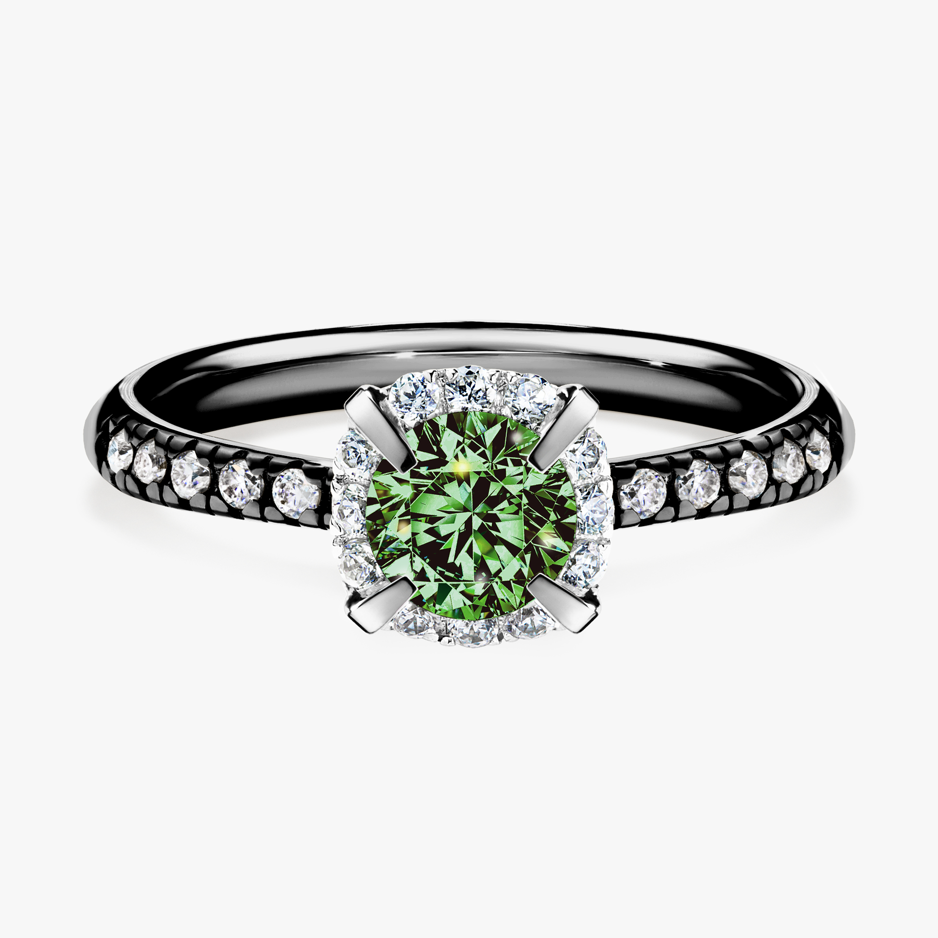 Pierścionek zaręczynowy My Princess z czarnego złota z ciemnym zielonym diamentem 0,76ct