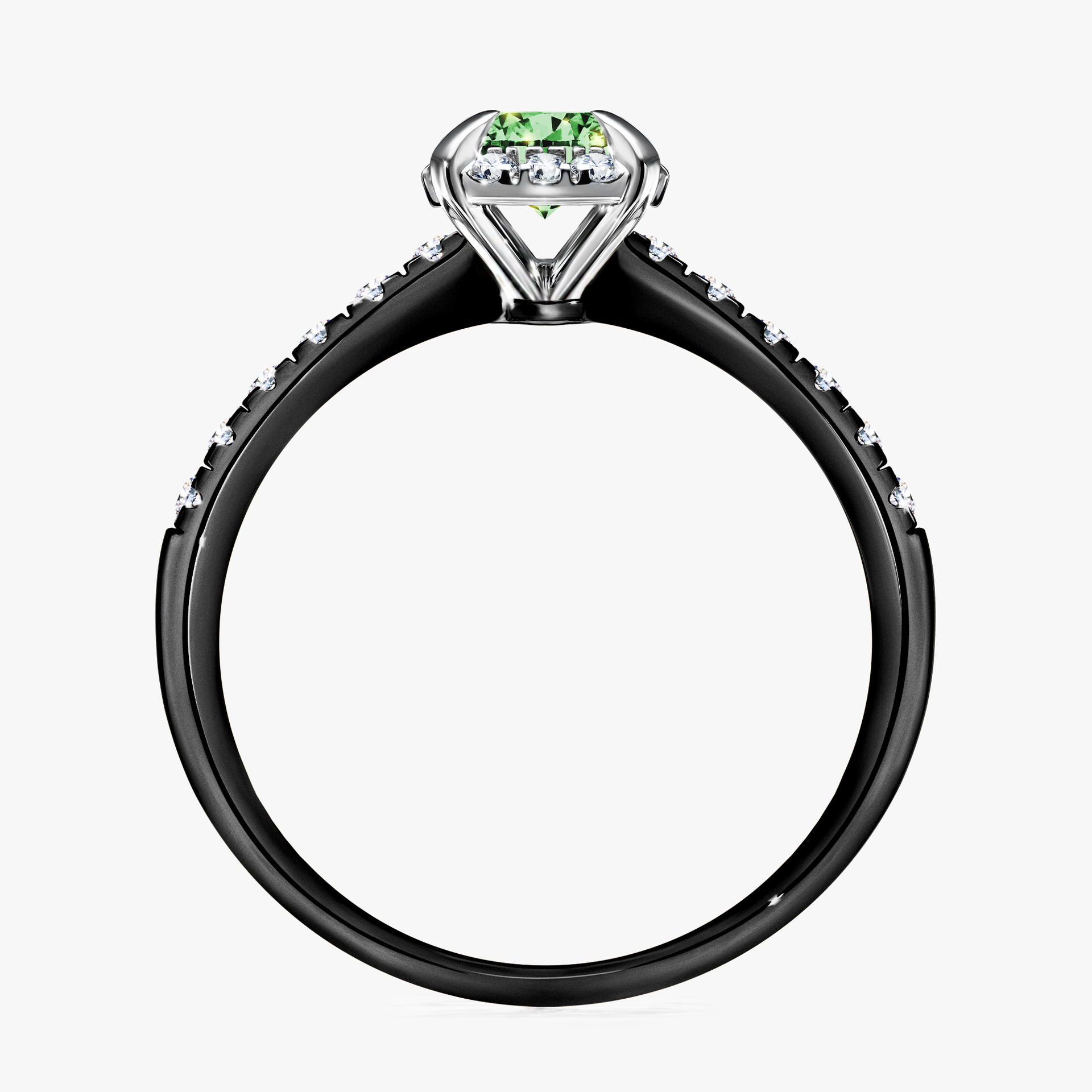 Pierścionek zaręczynowy My Princess z czarnego złota z ciemnym zielonym diamentem 0,76ct