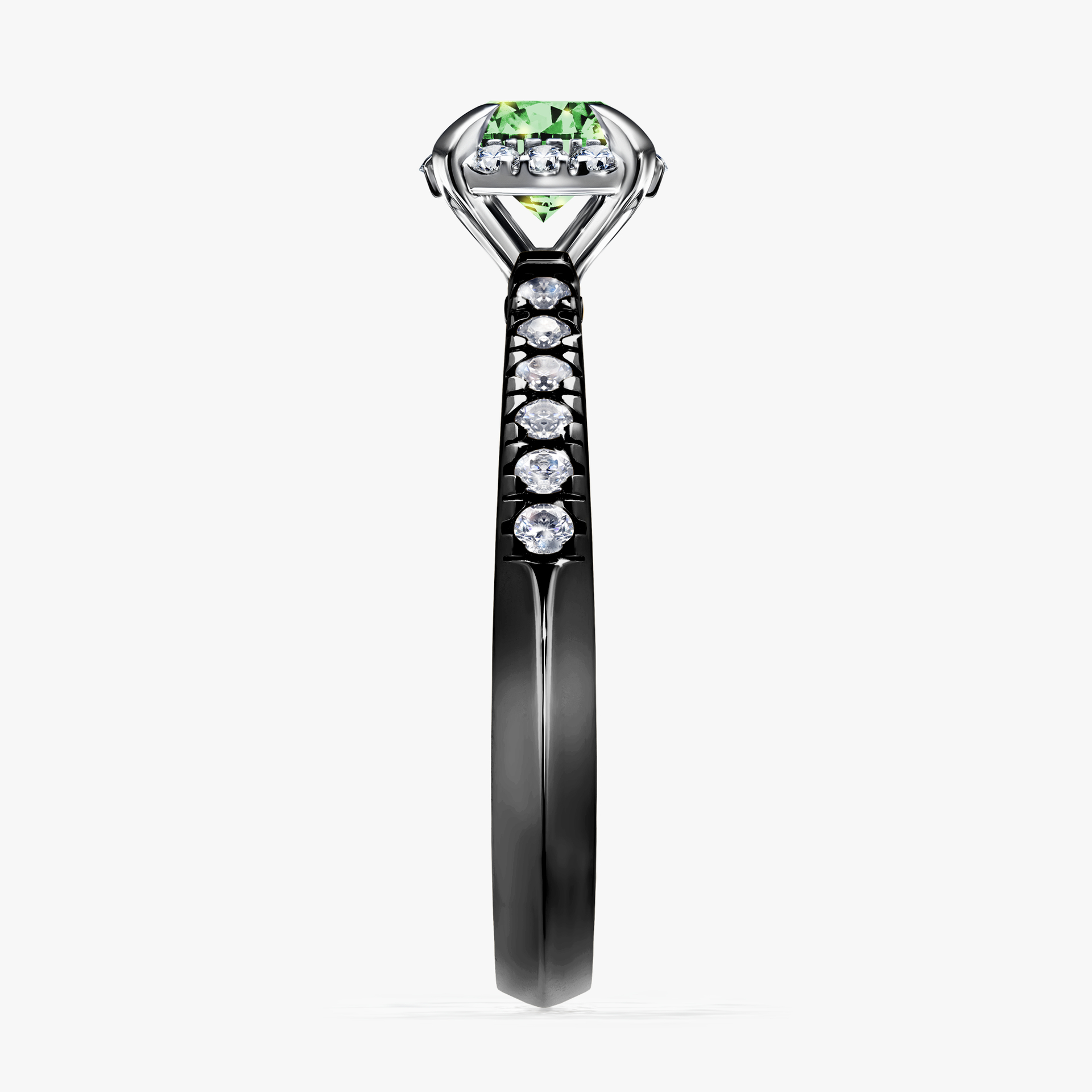 Pierścionek zaręczynowy My Princess z czarnego złota z ciemnym zielonym diamentem 0,76ct