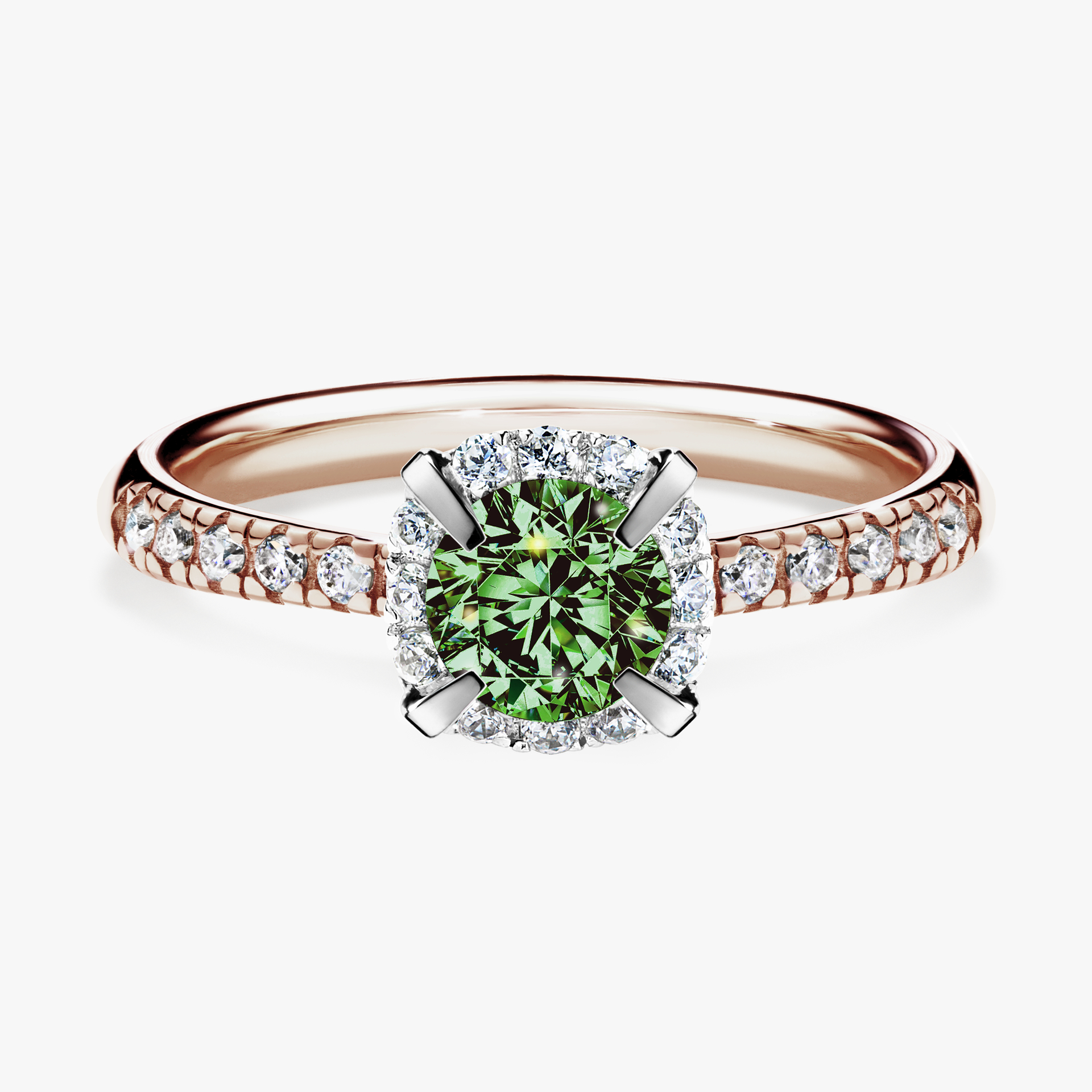 Pierścionek zaręczynowy My Princess z różowego złota z ciemnym zielonym diamentem 0,76ct