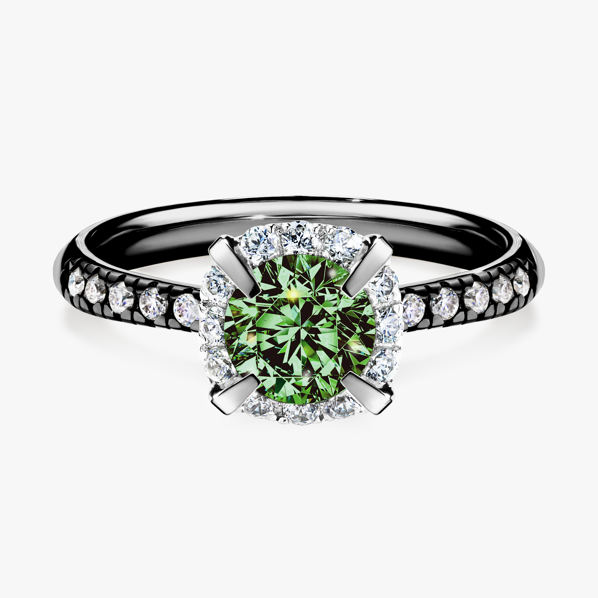 Pierścionek zaręczynowy My Princess z czarnego złota z ciemnym zielonym diamentem 1,18ct