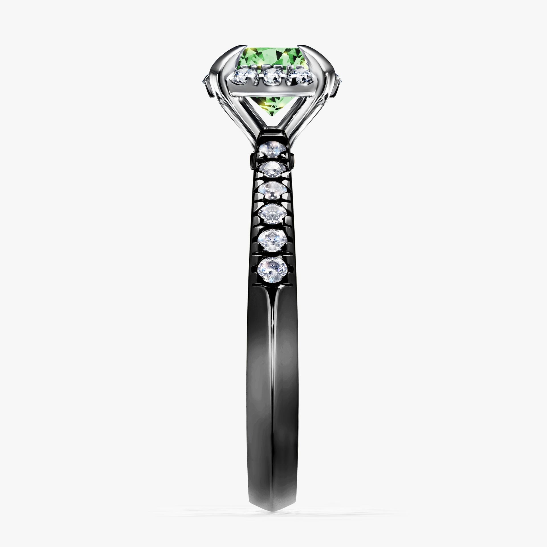 Pierścionek zaręczynowy My Princess z czarnego złota z ciemnym zielonym diamentem 1,18ct