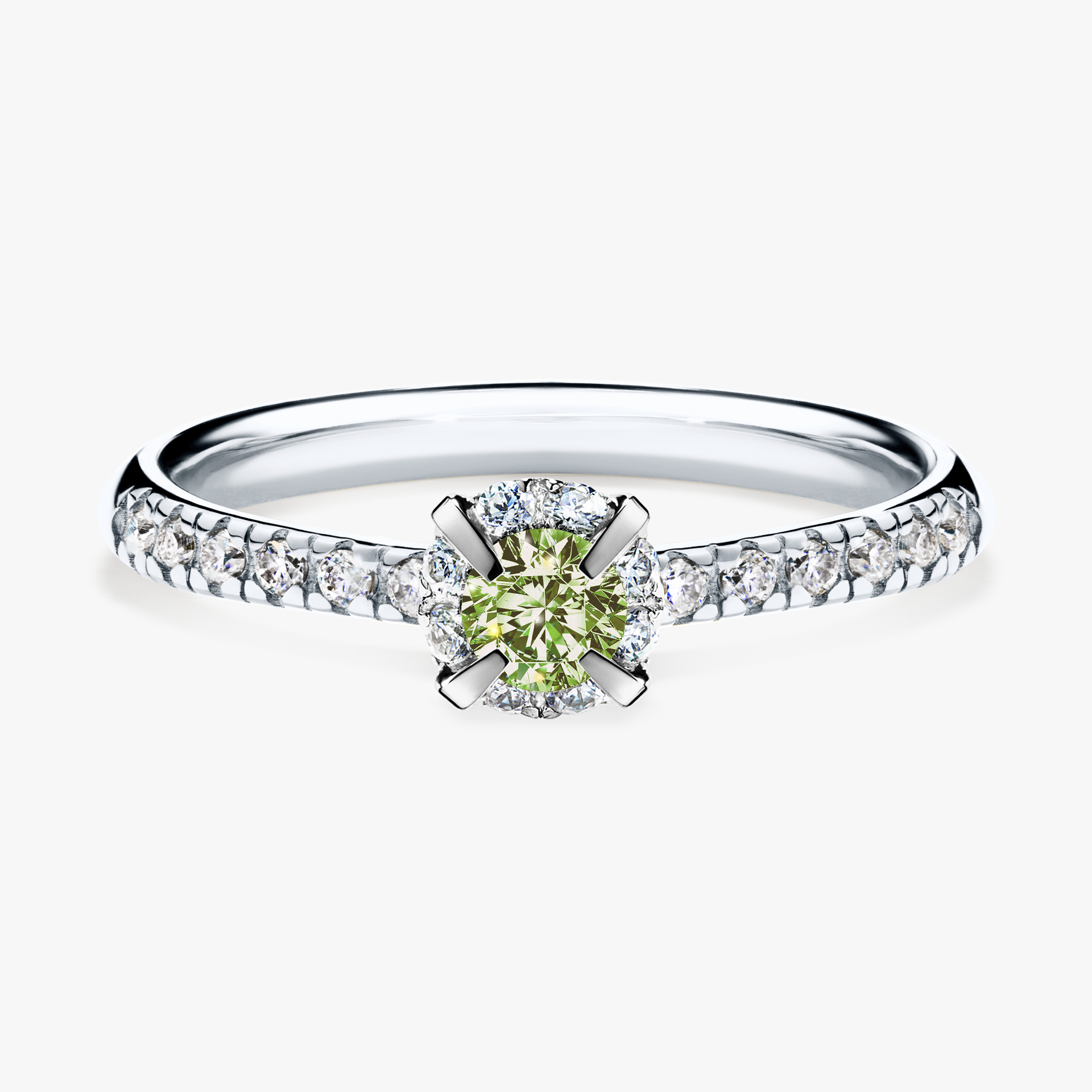 Pierścionek zaręczynowy My Princess z białego złota z jasnym zielonym diamentem 0,28ct