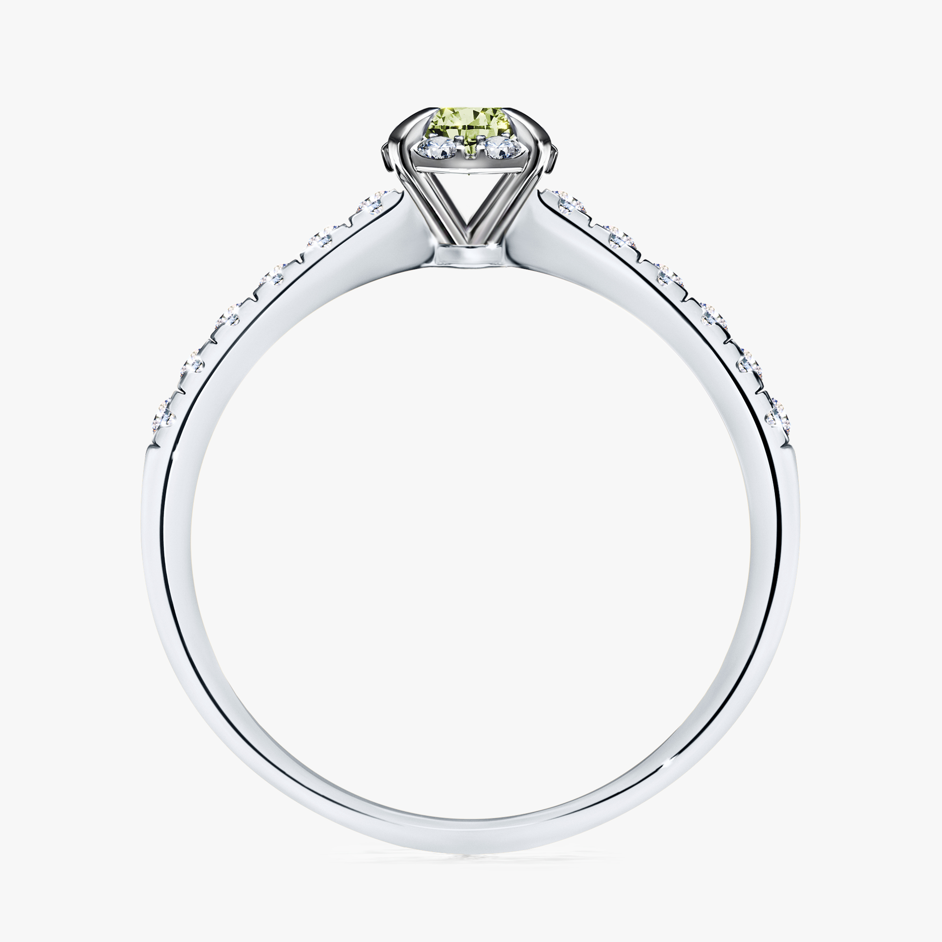 Pierścionek zaręczynowy My Princess z białego złota z jasnym zielonym diamentem 0,28ct