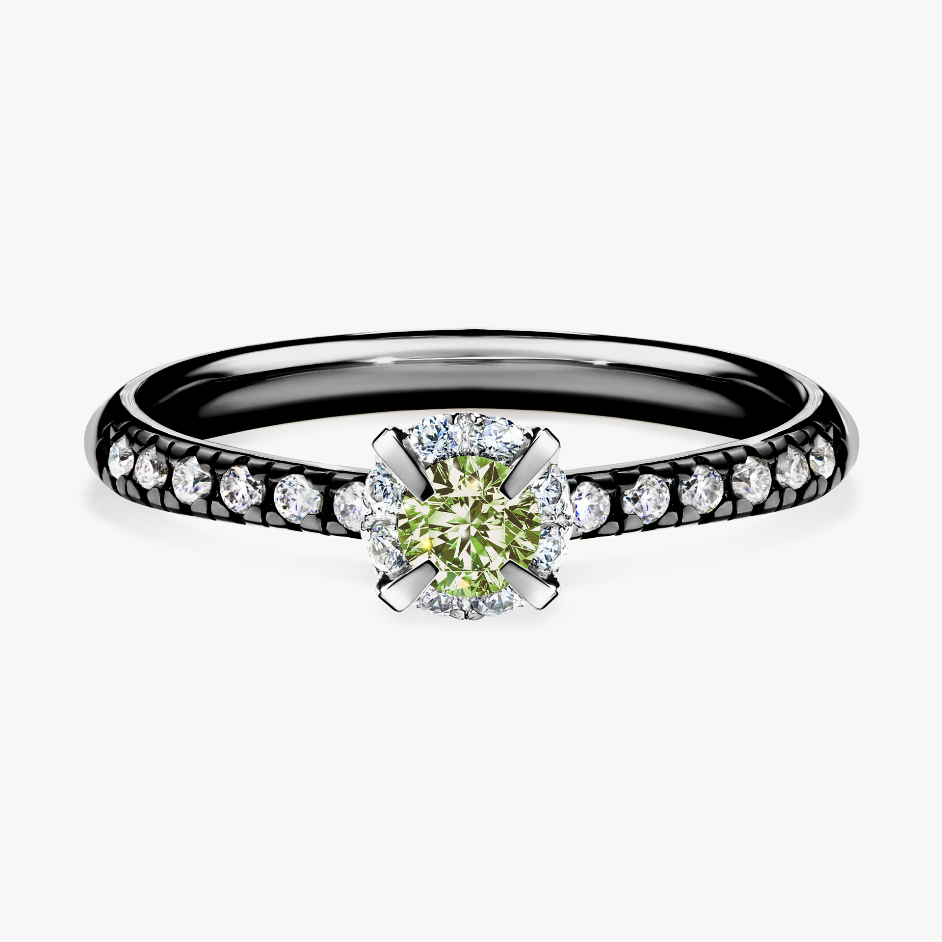 Pierścionek zaręczynowy My Princess z czarnego złota z jasnym zielonym diamentem 0,28ct