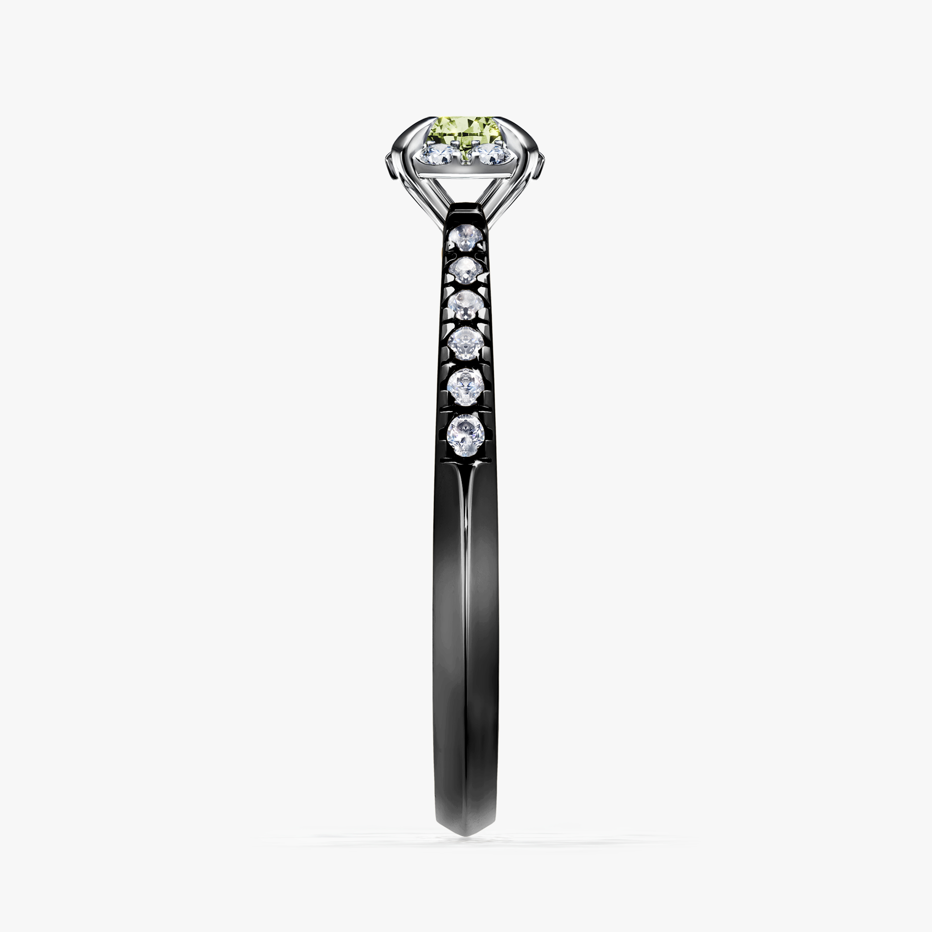 Pierścionek zaręczynowy My Princess z czarnego złota z jasnym zielonym diamentem 0,28ct